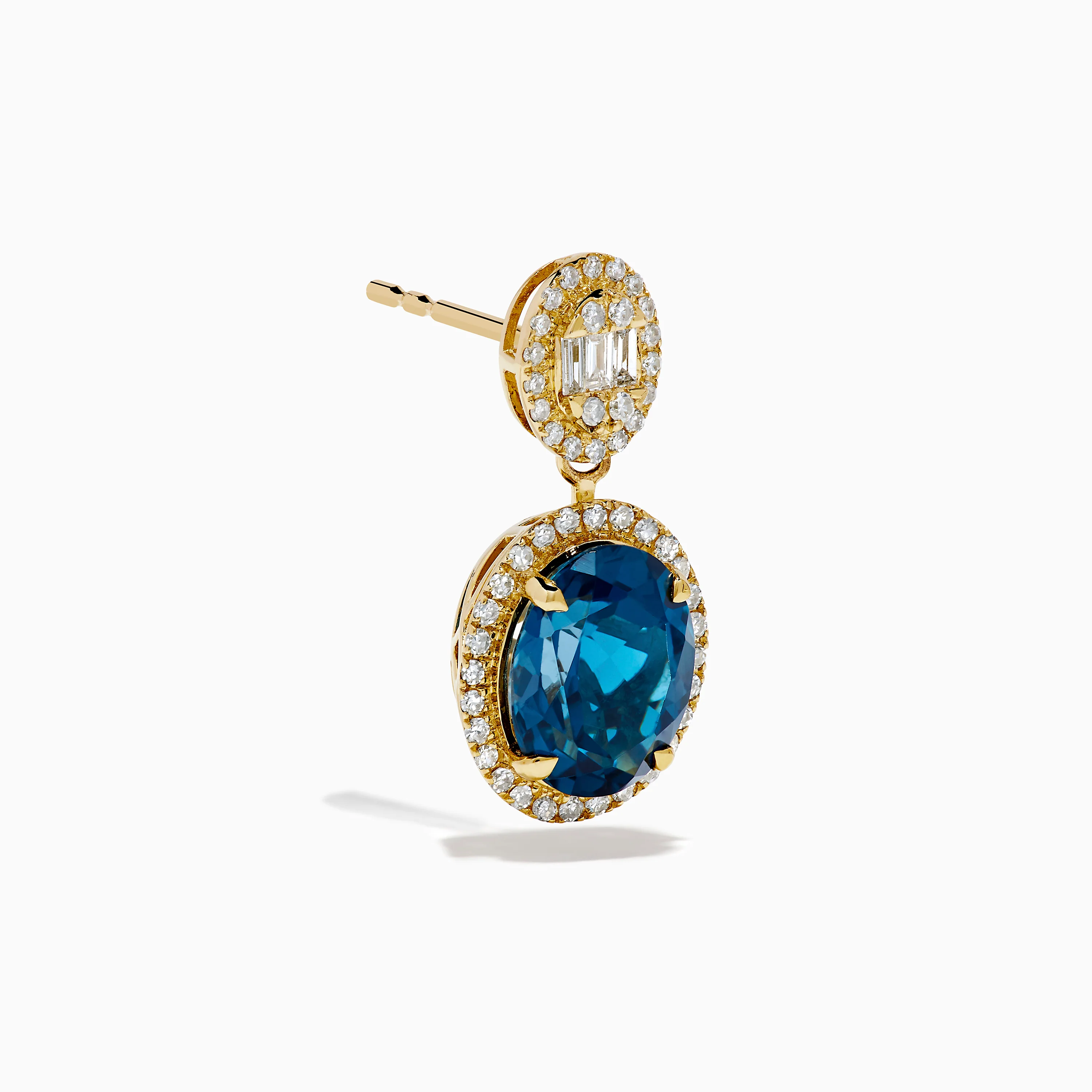 14K Yellow Gold Blue Topaz and Diamond Oval Drop Earrings - Image 3