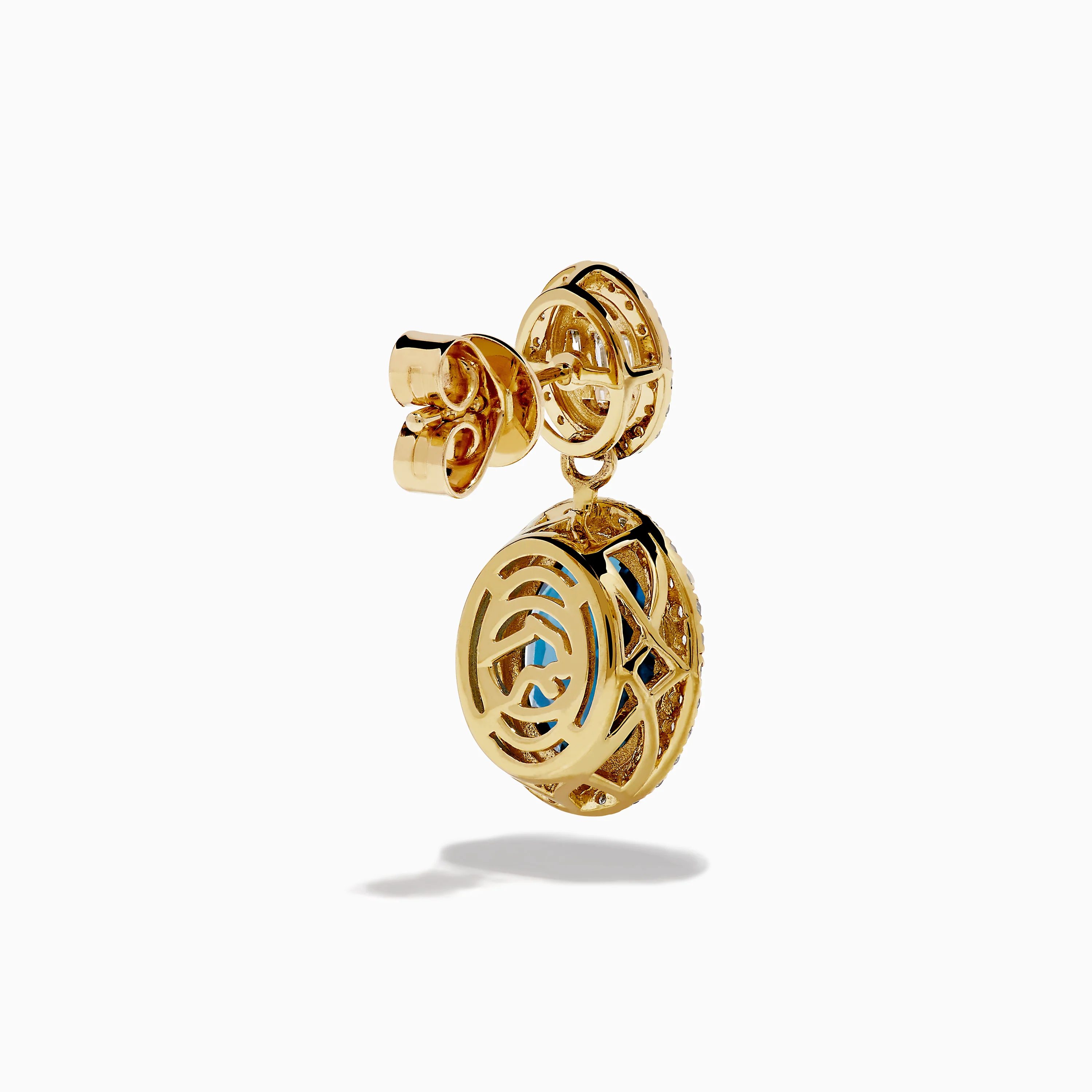 14K Yellow Gold Blue Topaz and Diamond Oval Drop Earrings - Image 4