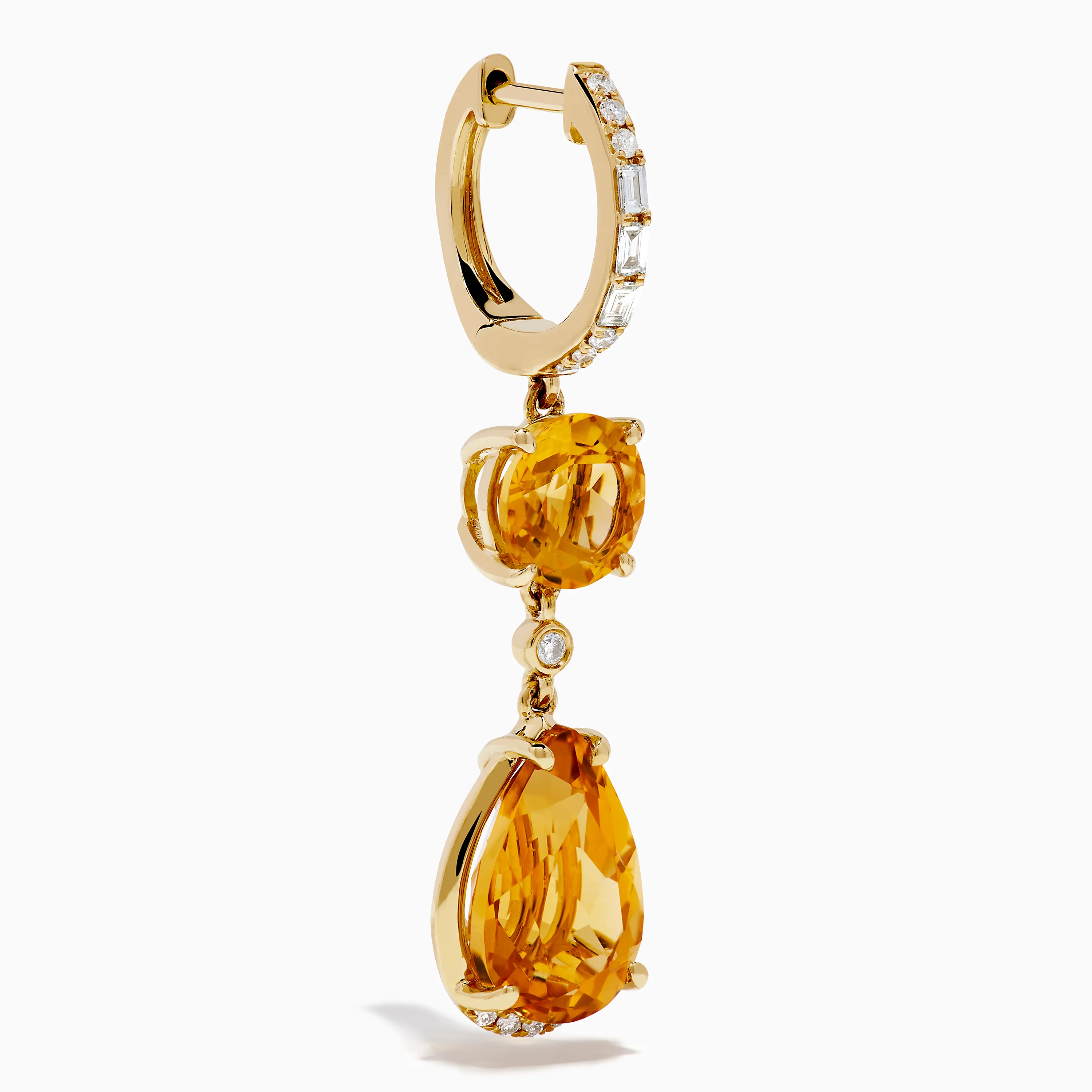 14K Yellow Gold Citrine and Diamond Dangle Earrings - Image 3