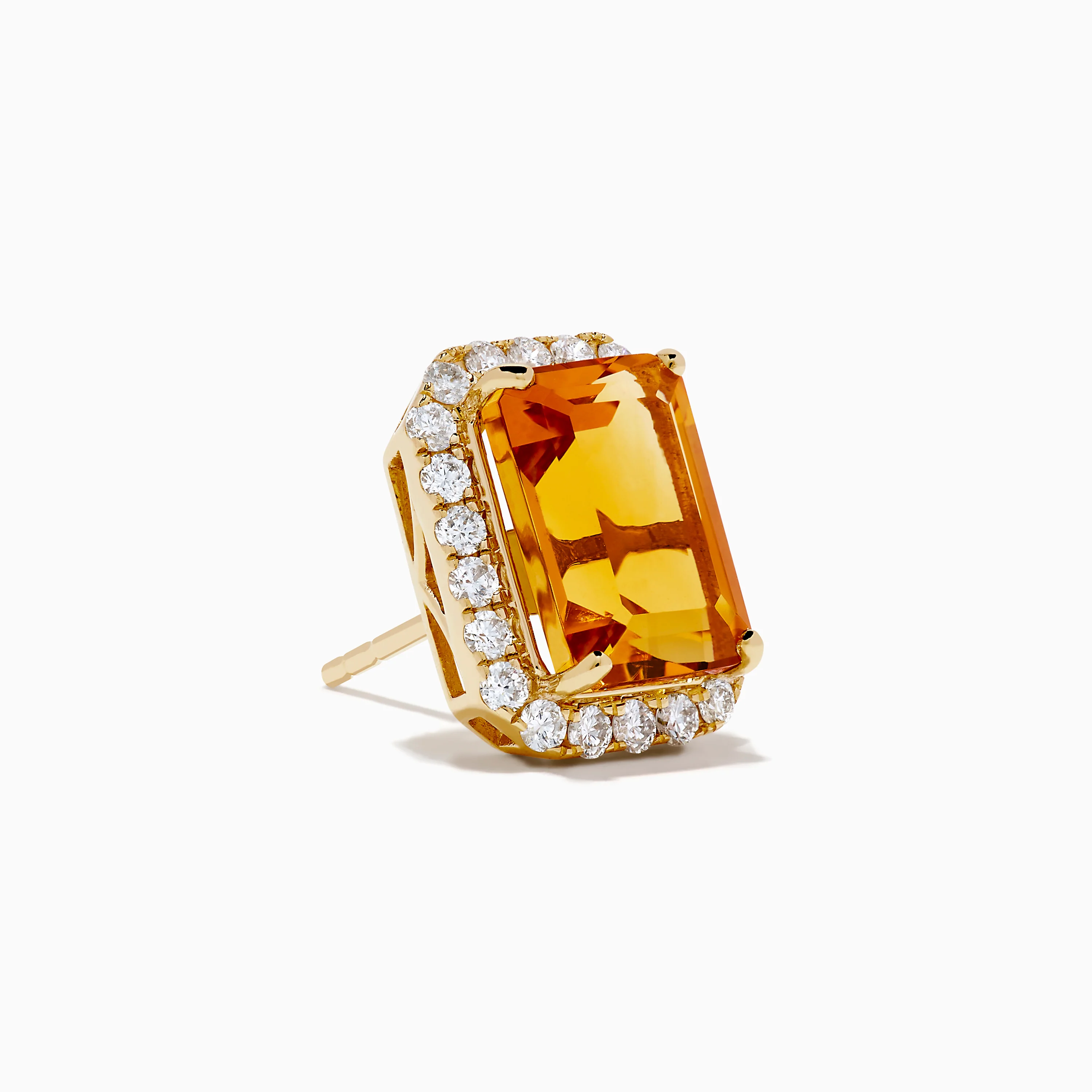 14K Yellow Gold Citrine and Diamond Halo Earrings - Image 3