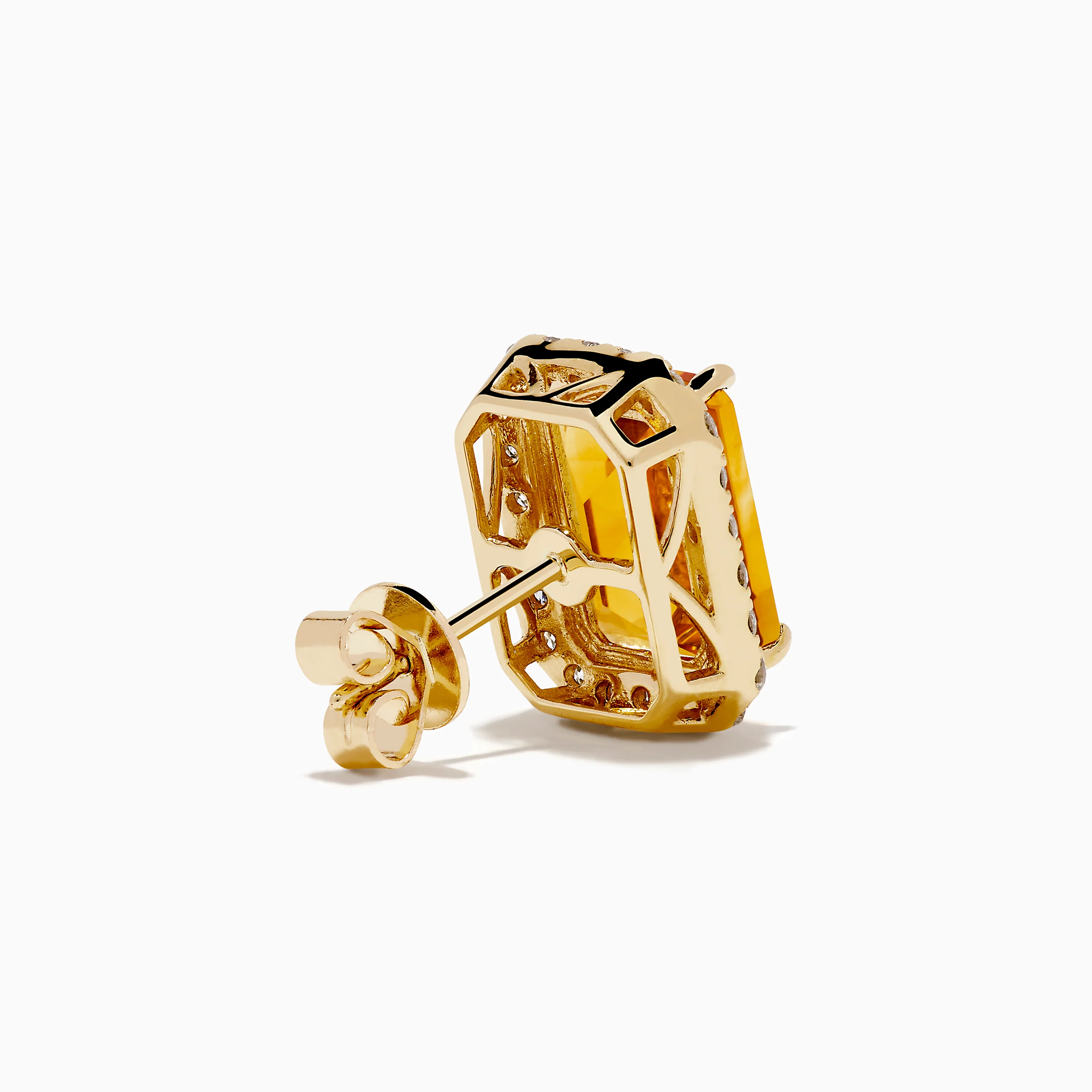 14K Yellow Gold Citrine and Diamond Halo Earrings - Image 4
