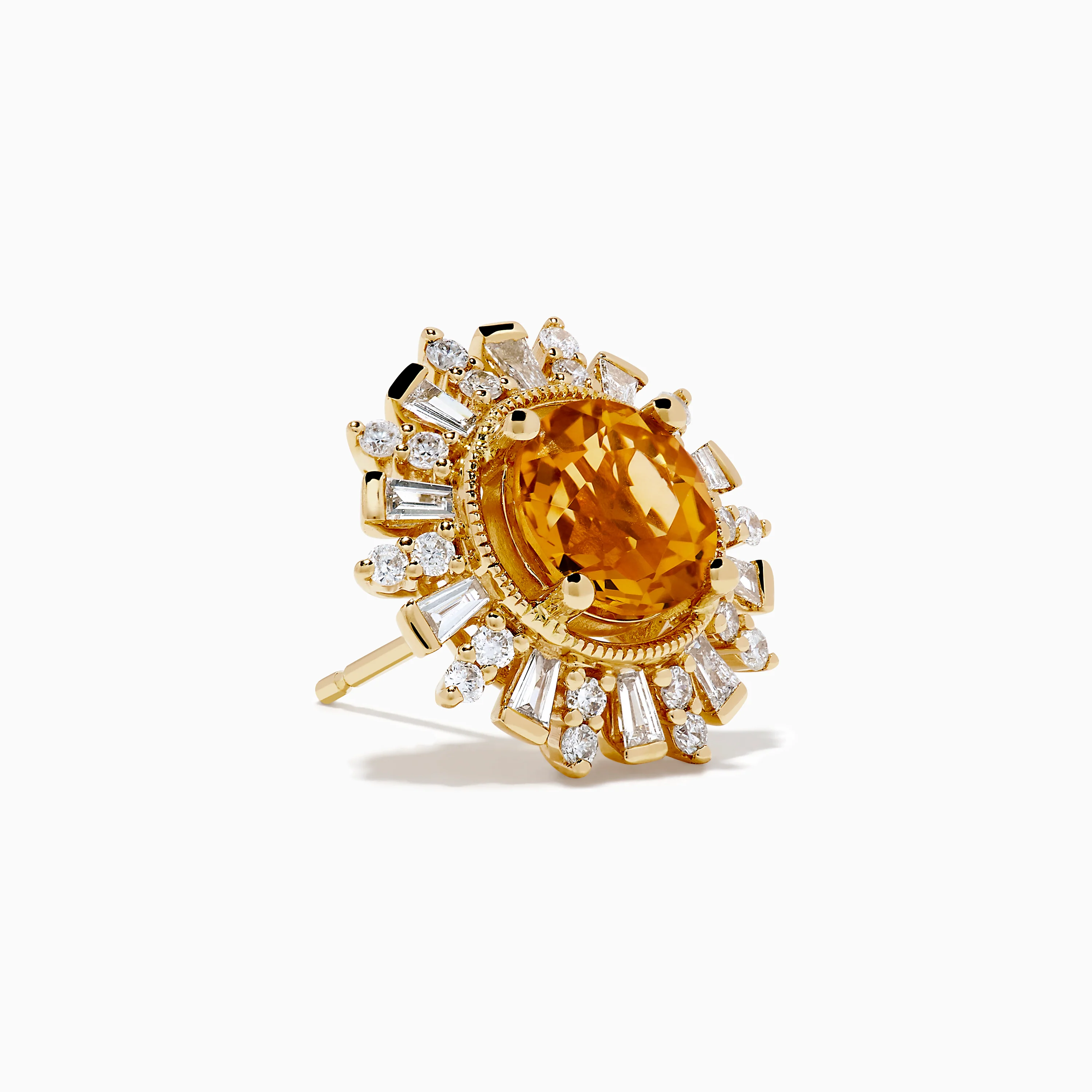 14K Yellow Gold Citrine and Diamond Sunburst Stud Earrings - Image 3