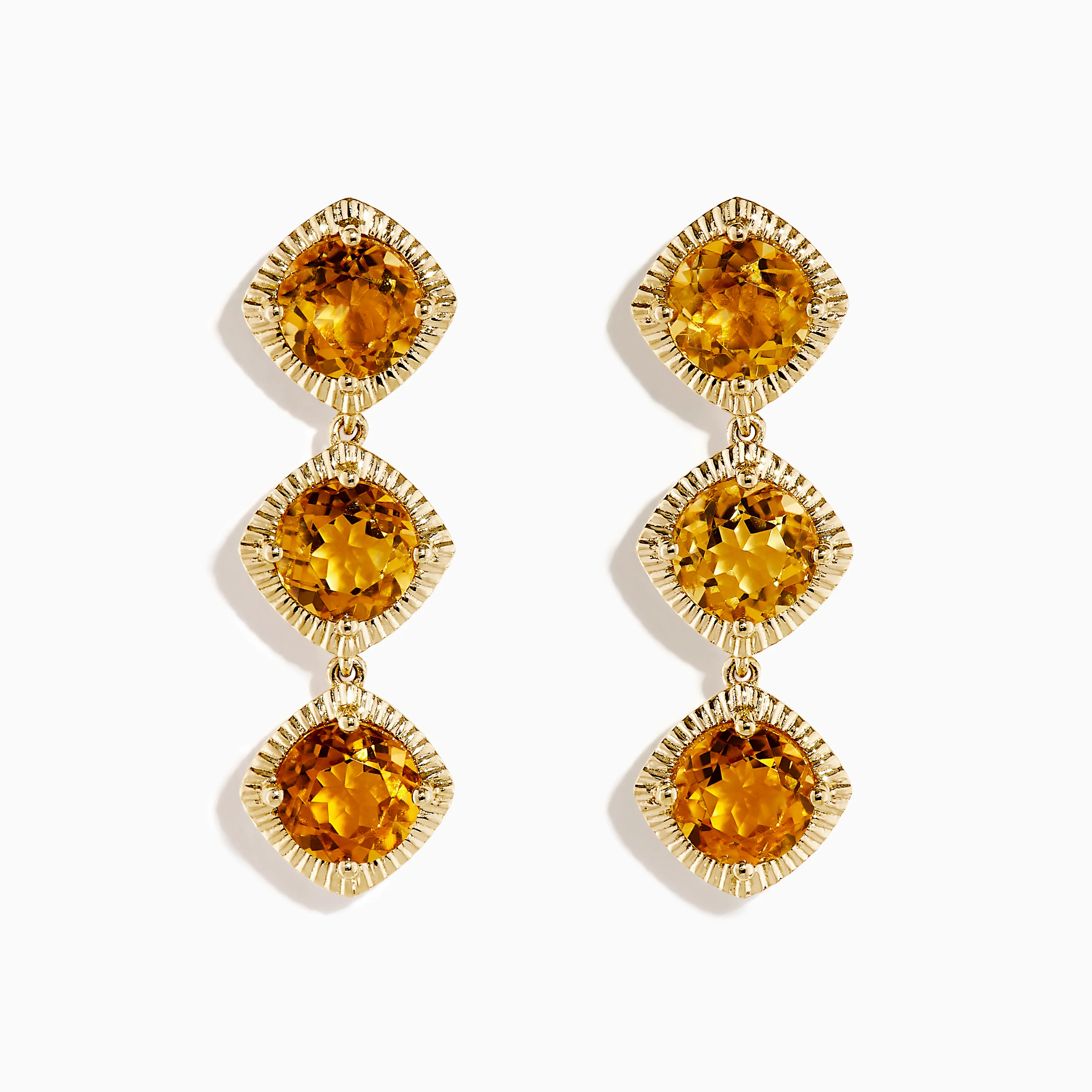 14K Yellow Gold Citrine Linear Drop Earrings