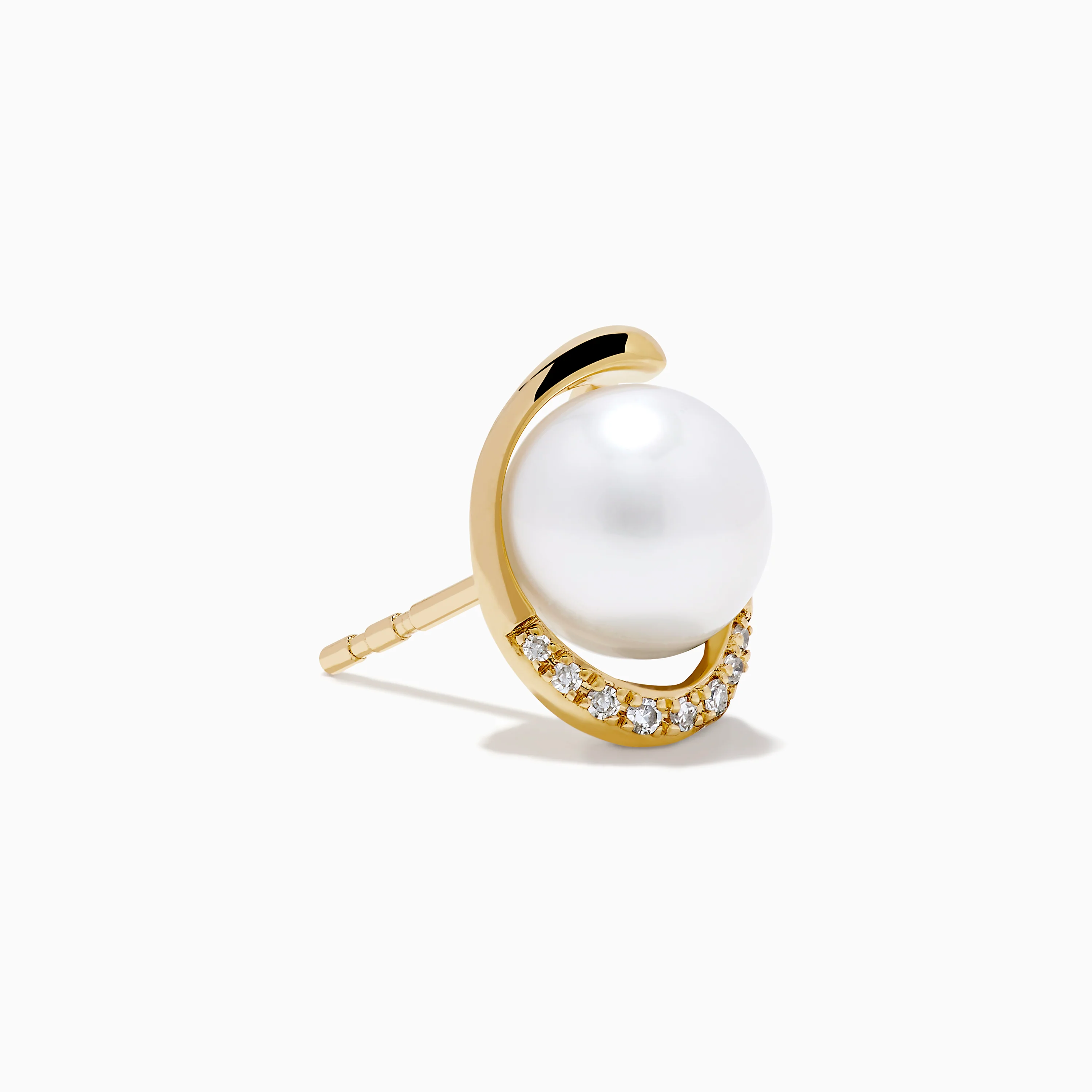 14K Yellow Gold Cultured Pearl and Diamond Stud Earrings - Image 3