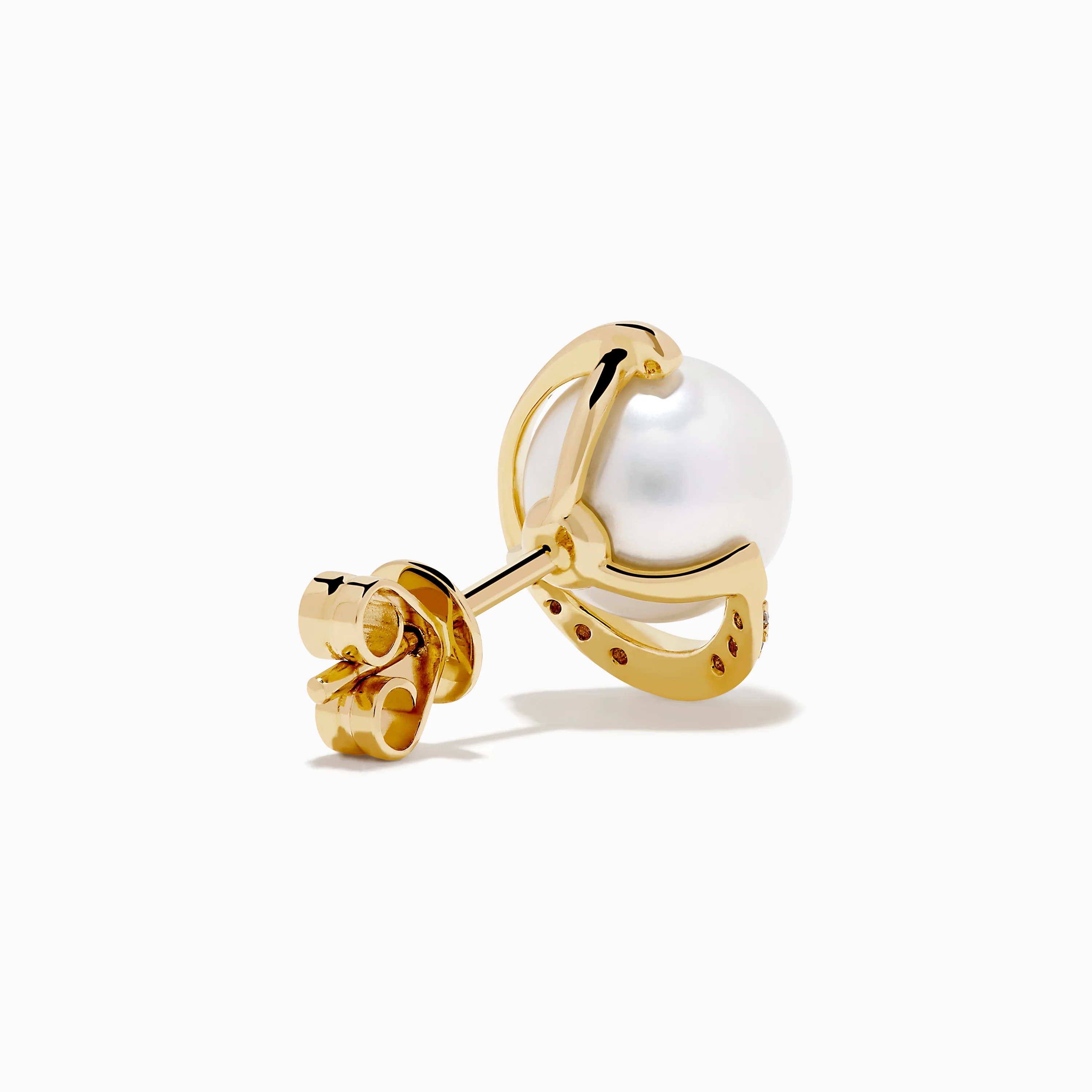14K Yellow Gold Cultured Pearl and Diamond Stud Earrings - Image 4