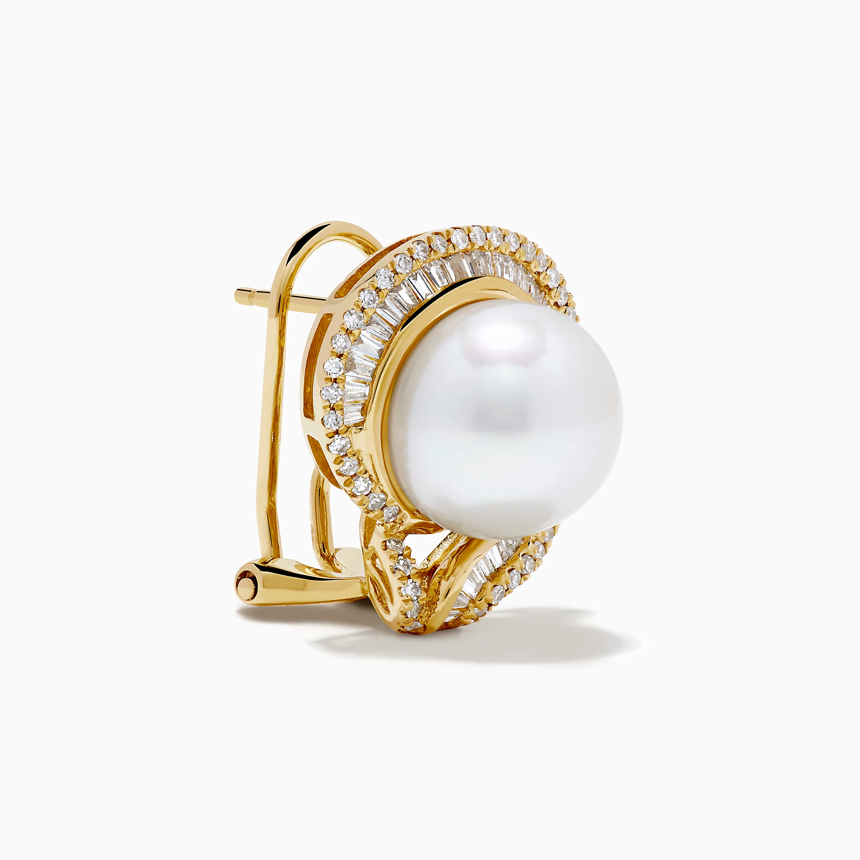 14K Yellow Gold Cultured Pearl and Diamond Stud Earrings - Image 3