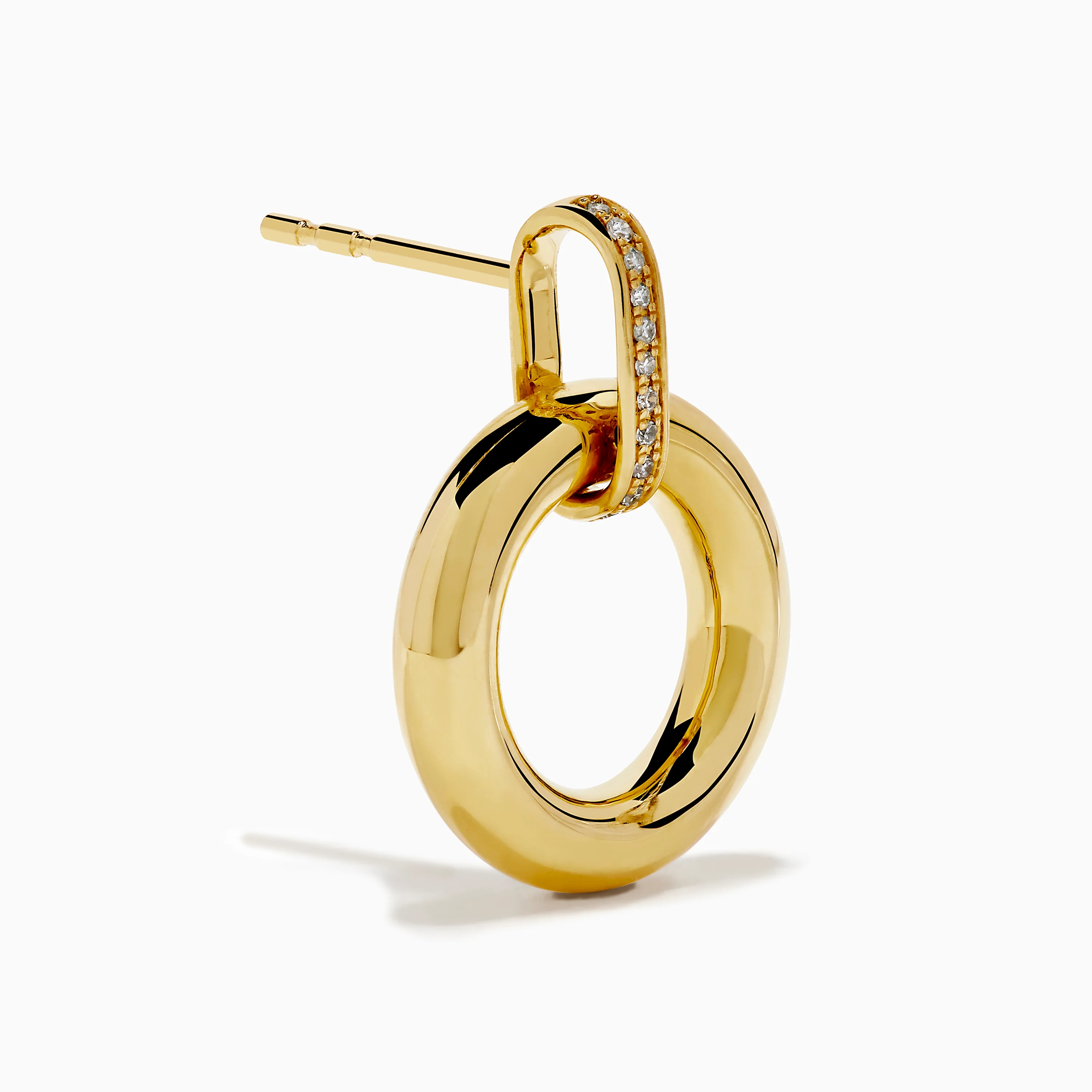 14K Yellow Gold Diamond Accented Circle Drop Earrings - Image 3