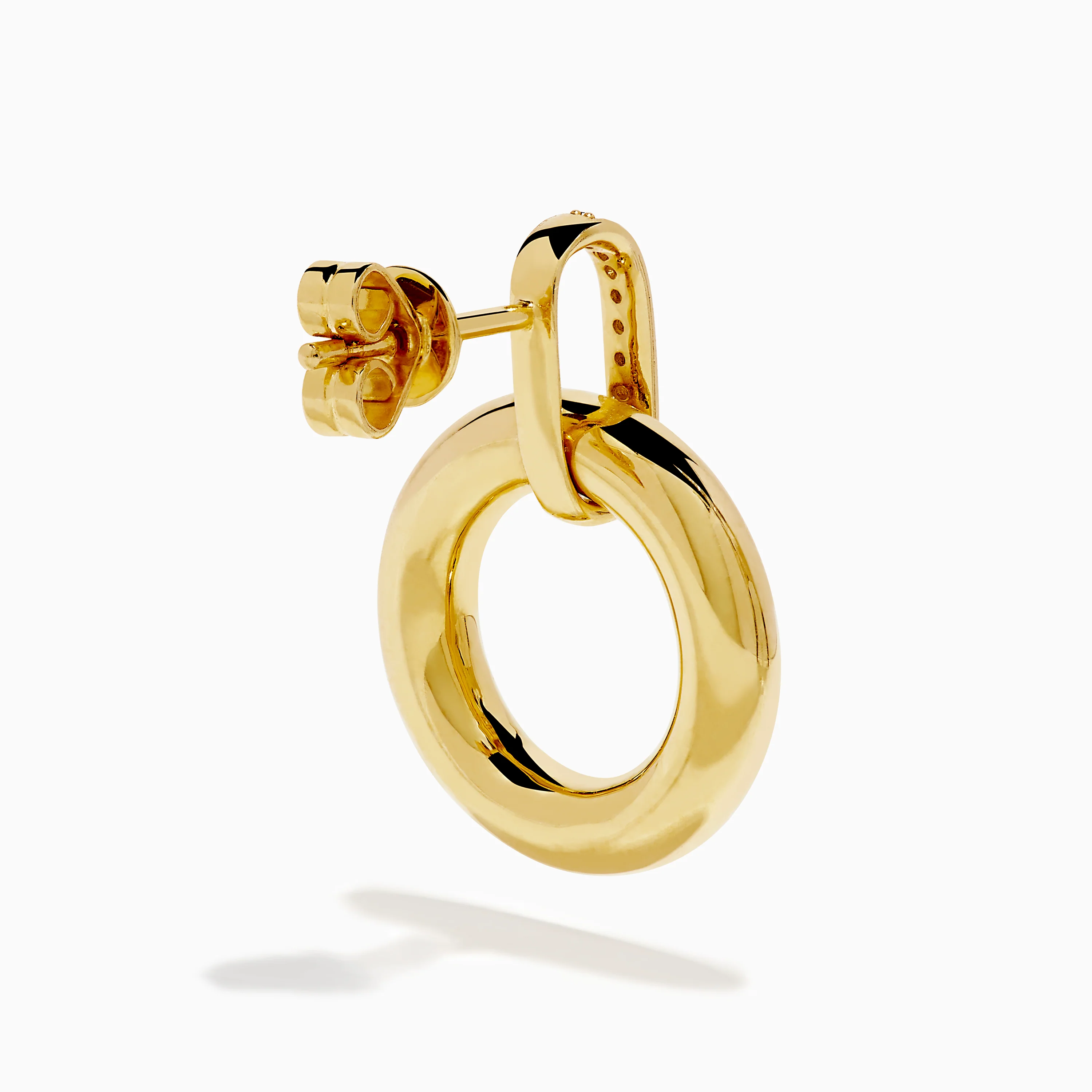14K Yellow Gold Diamond Accented Circle Drop Earrings - Image 4