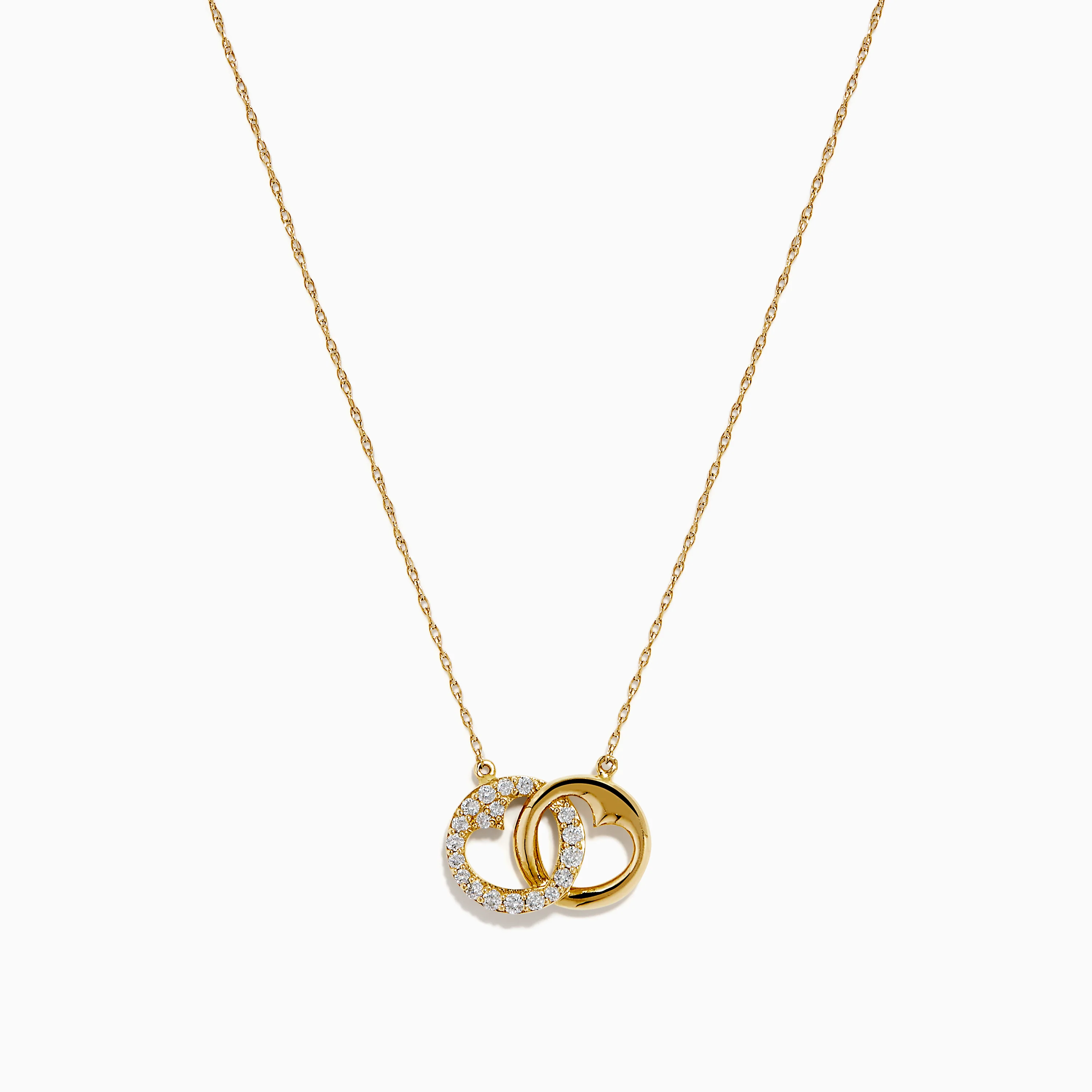 14K Yellow Gold Diamond Accented Interlocking Hearts Necklace