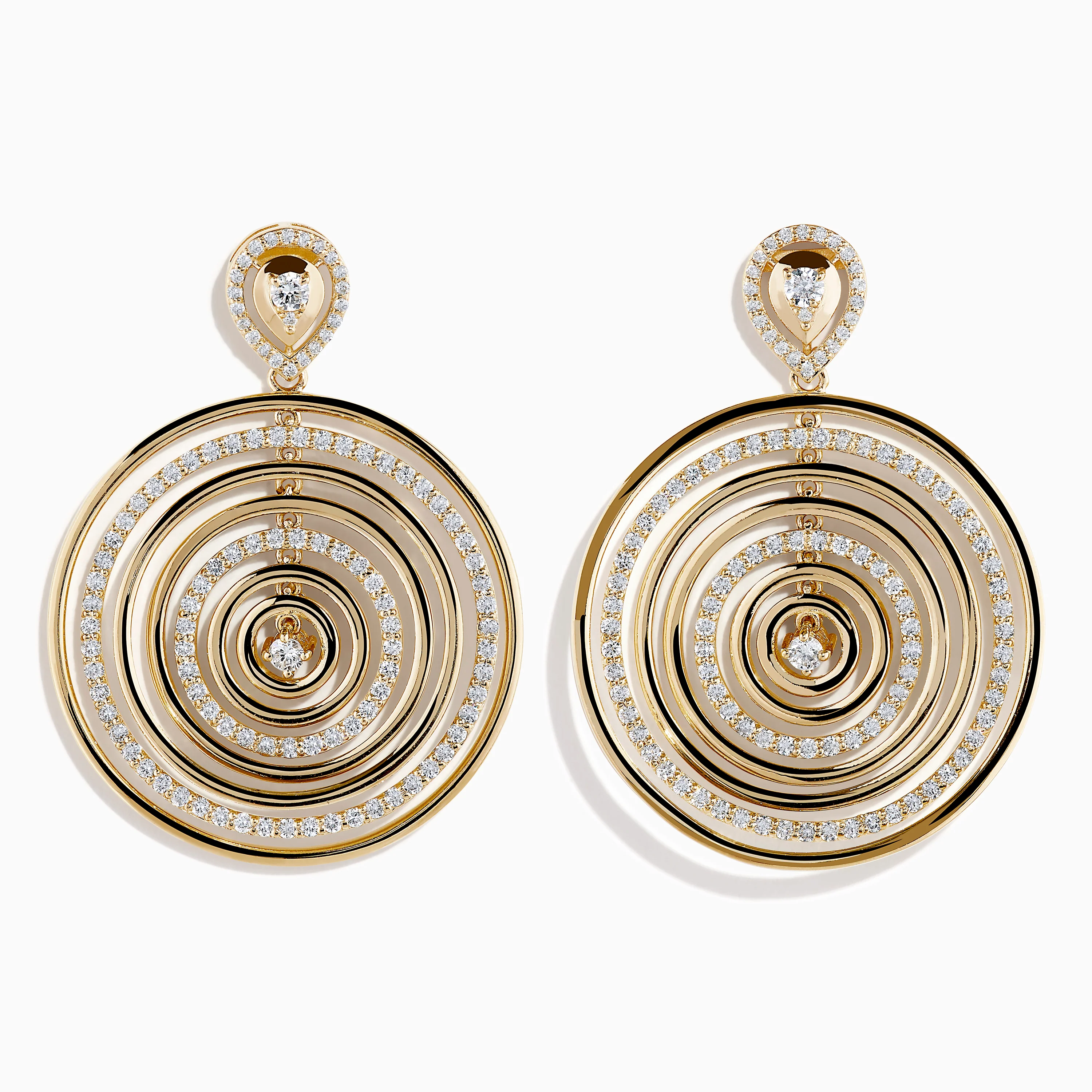 14K Yellow Gold Diamond Concentric Circle Drop Earrings