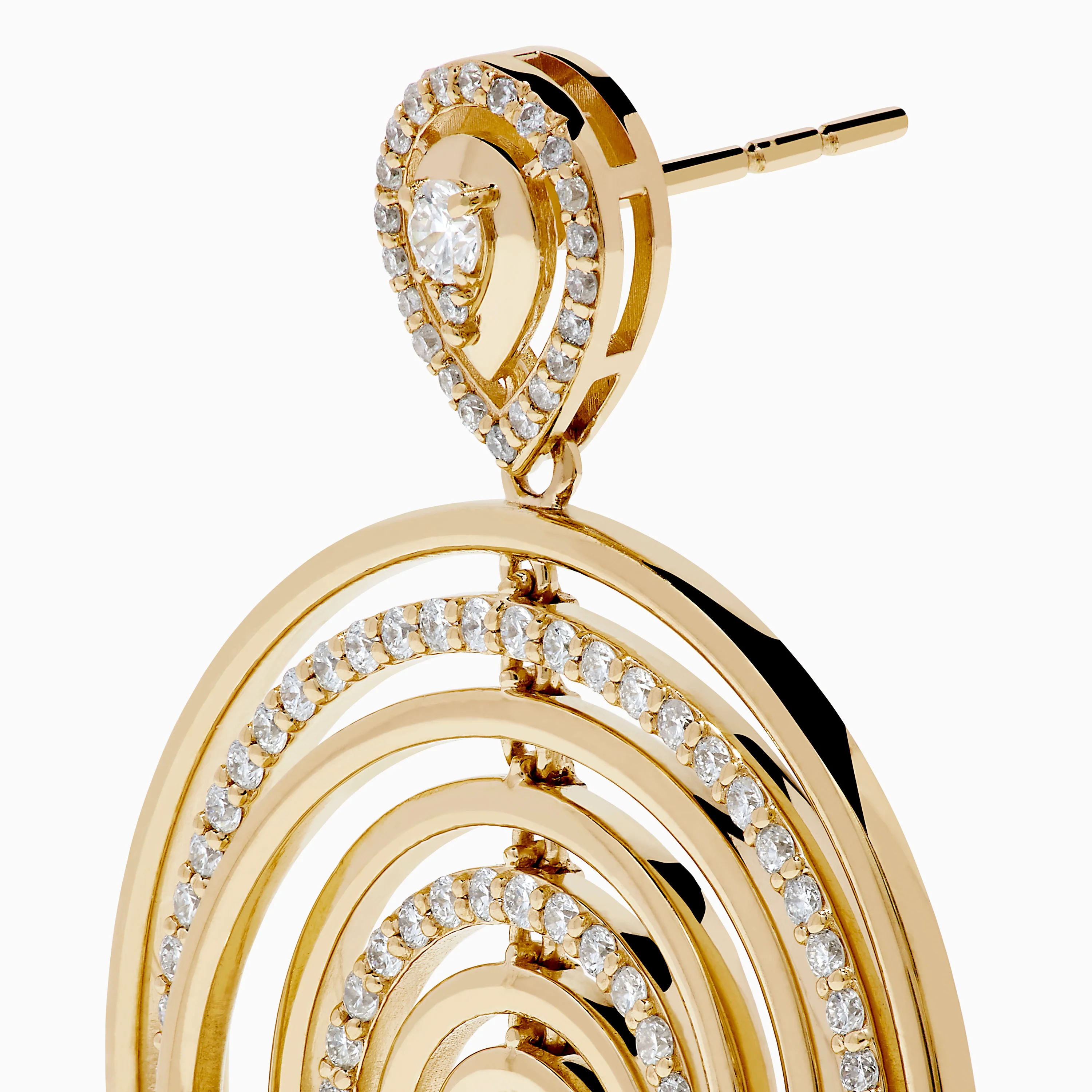 14K Yellow Gold Diamond Concentric Circle Drop Earrings - Image 2