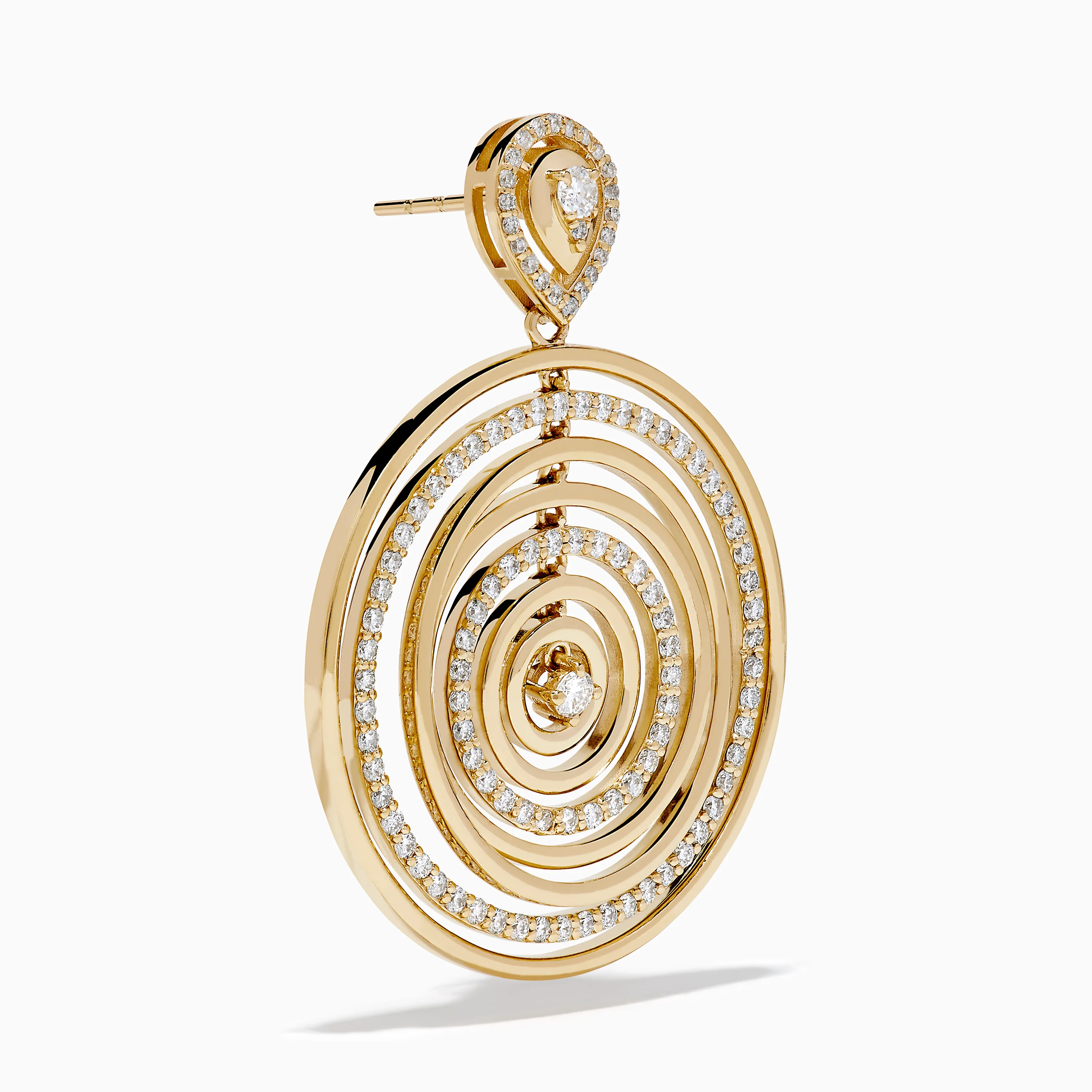 14K Yellow Gold Diamond Concentric Circle Drop Earrings - Image 3