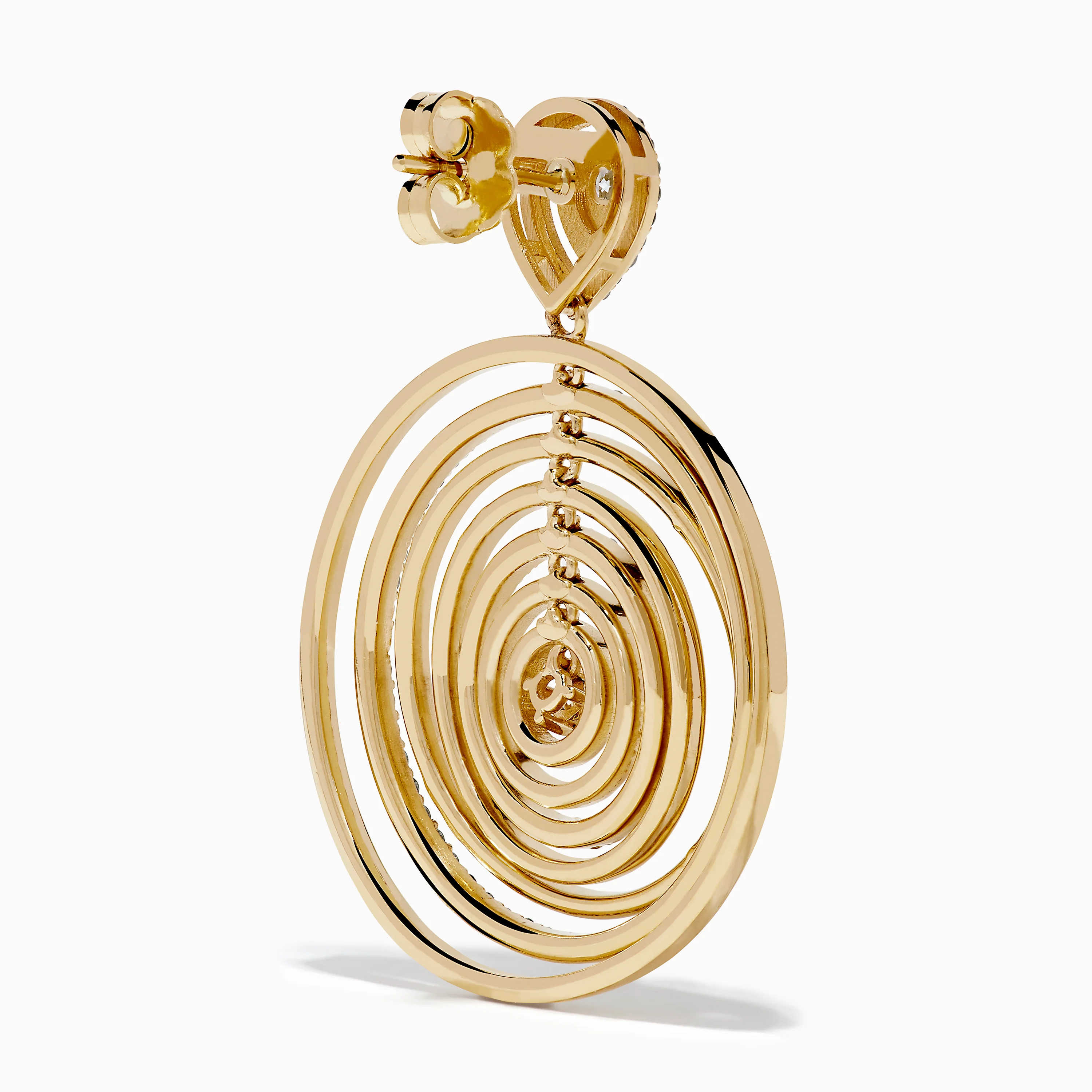 14K Yellow Gold Diamond Concentric Circle Drop Earrings - Image 4