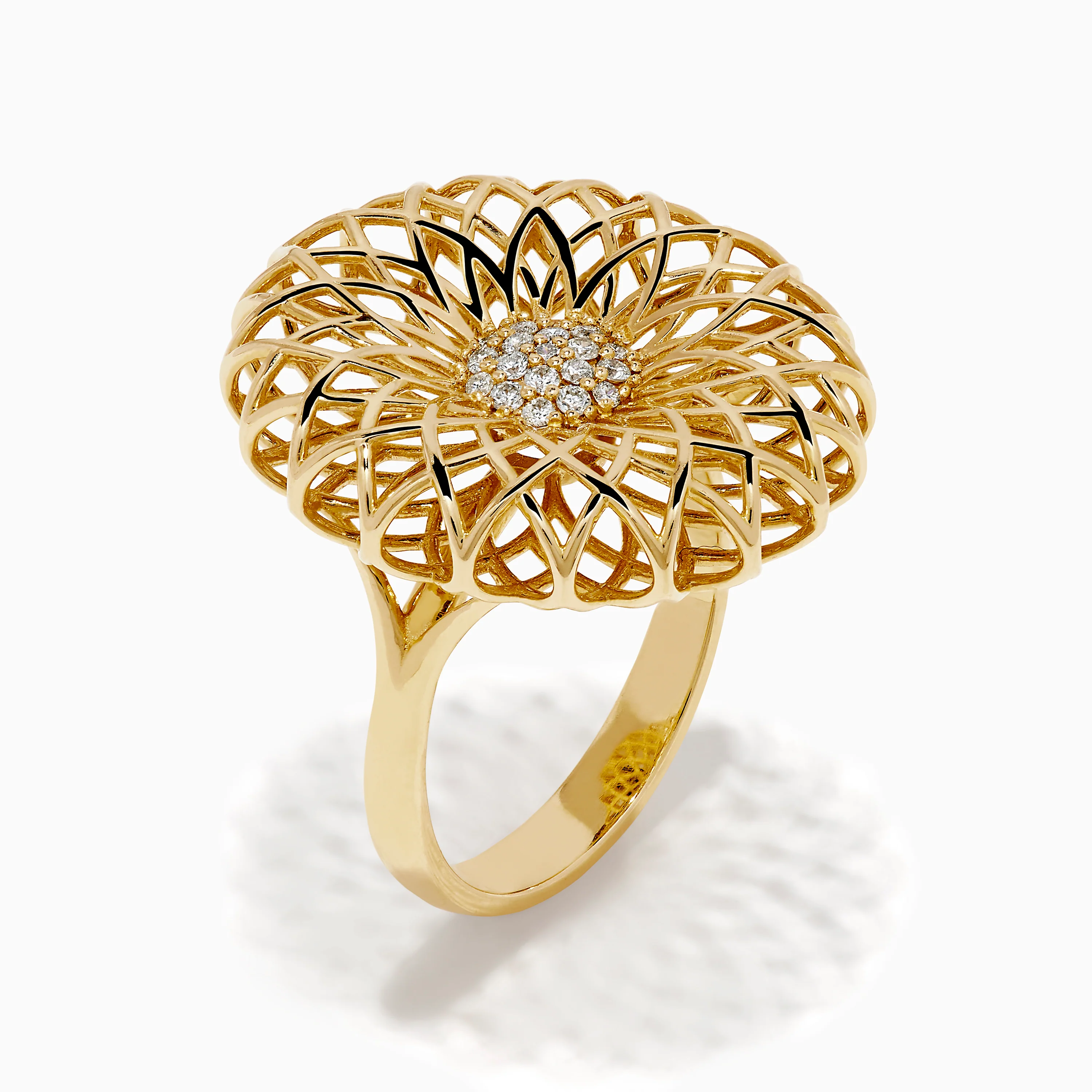 14K Yellow Gold Diamond Filigree Sunburst Statement Ring - Image 4