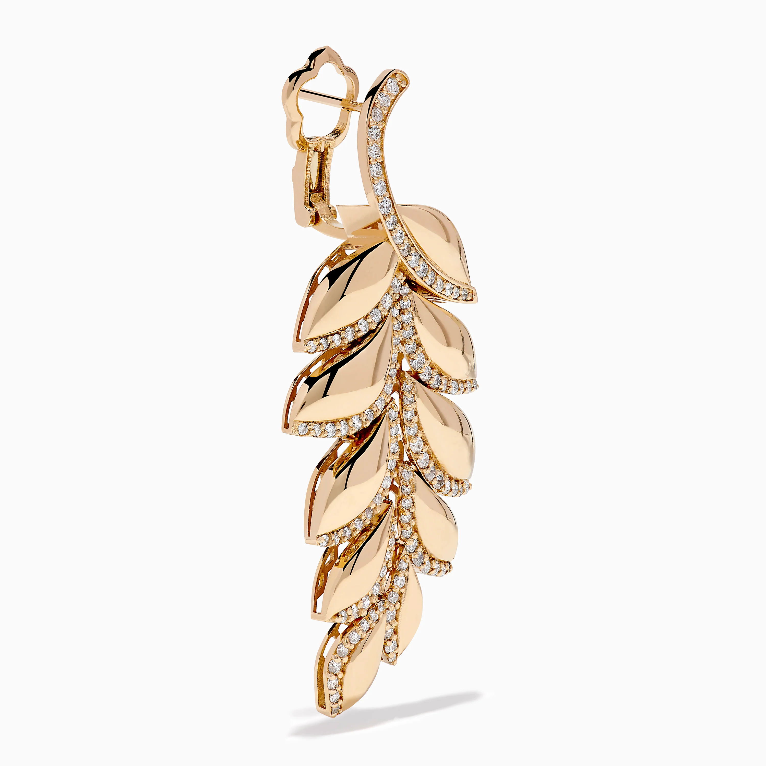 14K Rose Gold Diamond Leaf Cascade Drop Earrings - Image 3