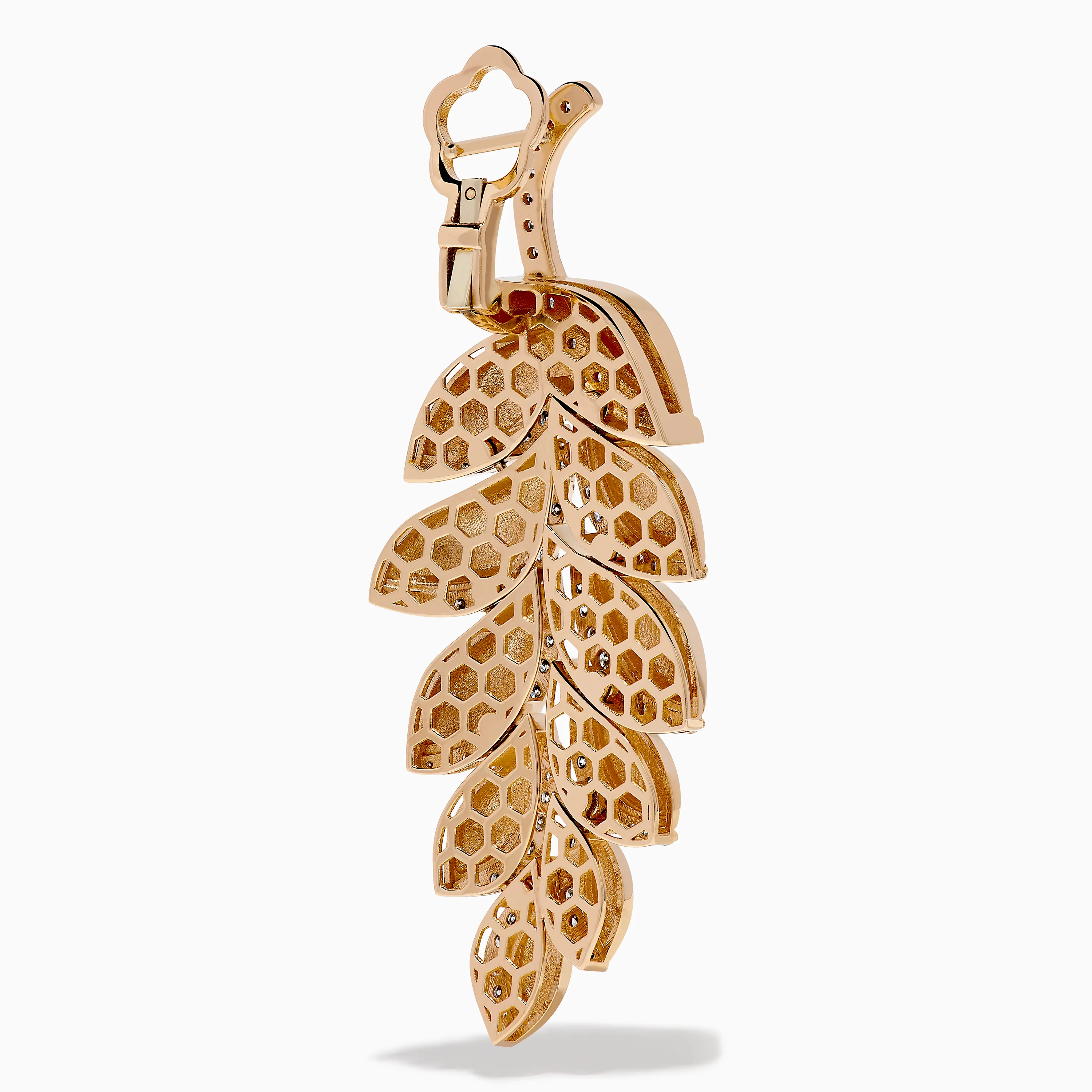 14K Rose Gold Diamond Leaf Cascade Drop Earrings - Image 4
