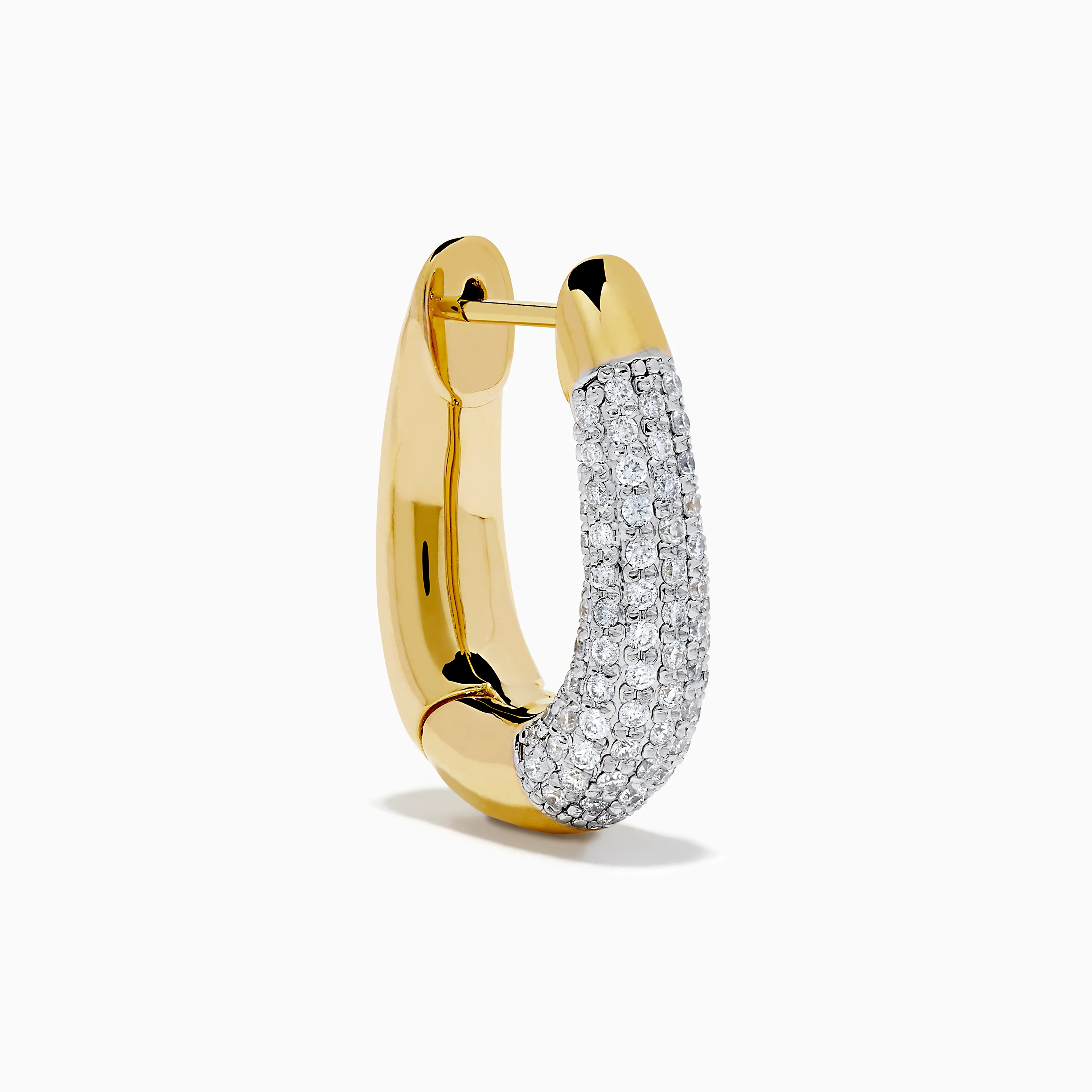 14K Yellow Gold Diamond Pave Huggie Hoop Earrings - Image 3