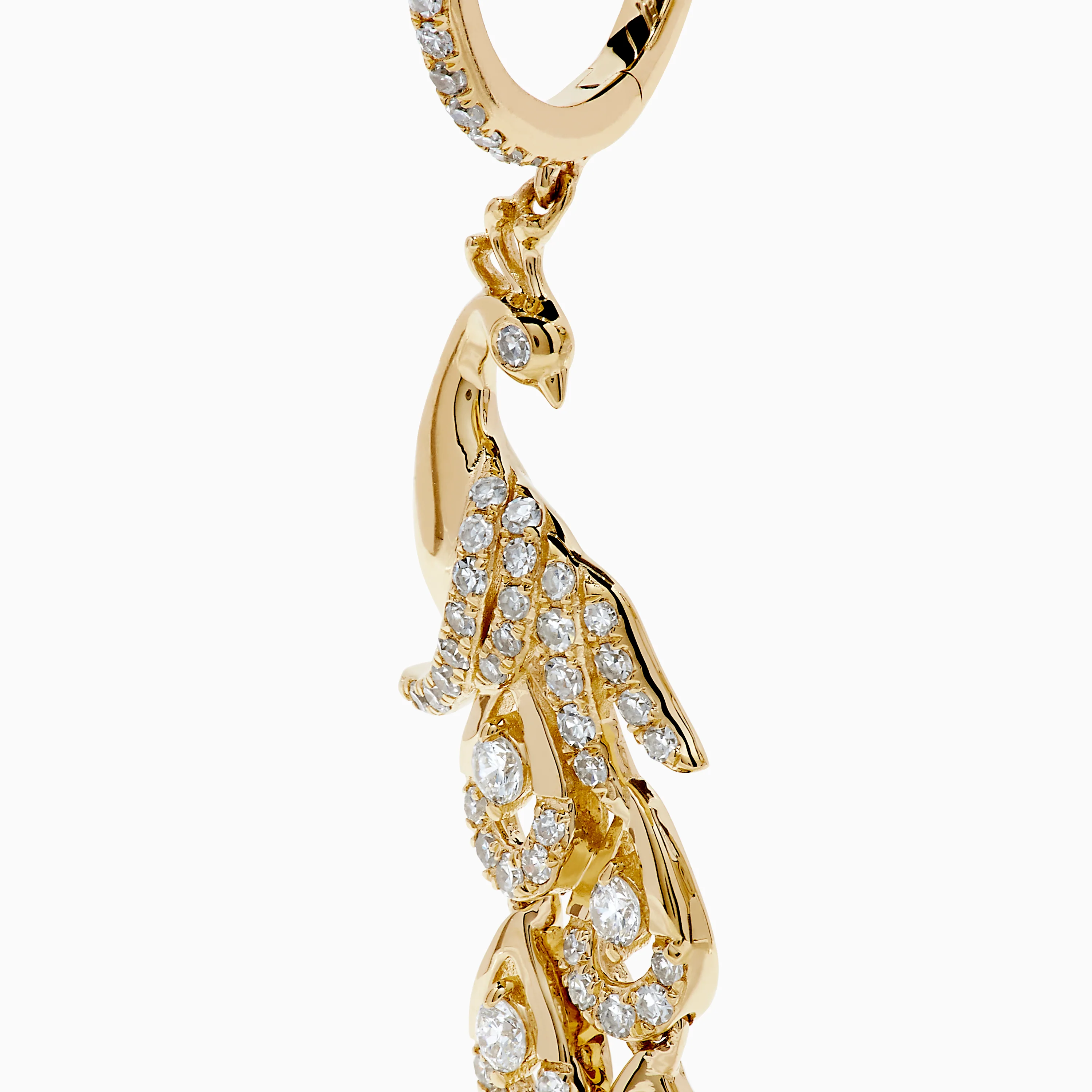 14K Yellow Gold Diamond Peacock Drop Earrings - Image 2