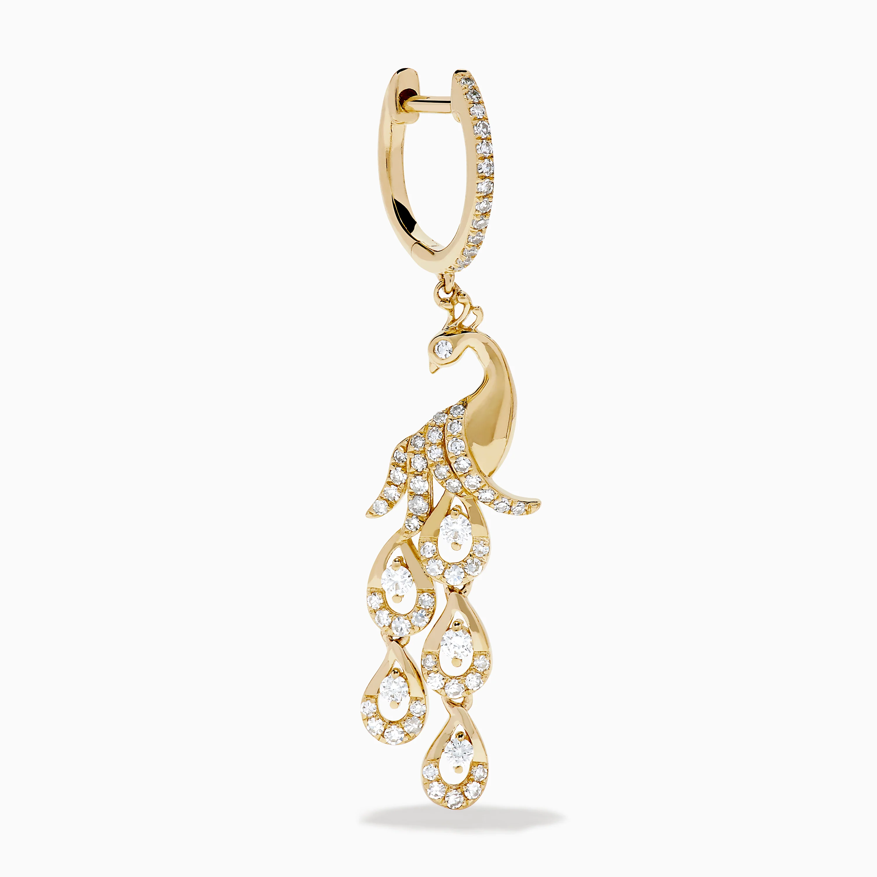 14K Yellow Gold Diamond Peacock Drop Earrings - Image 3