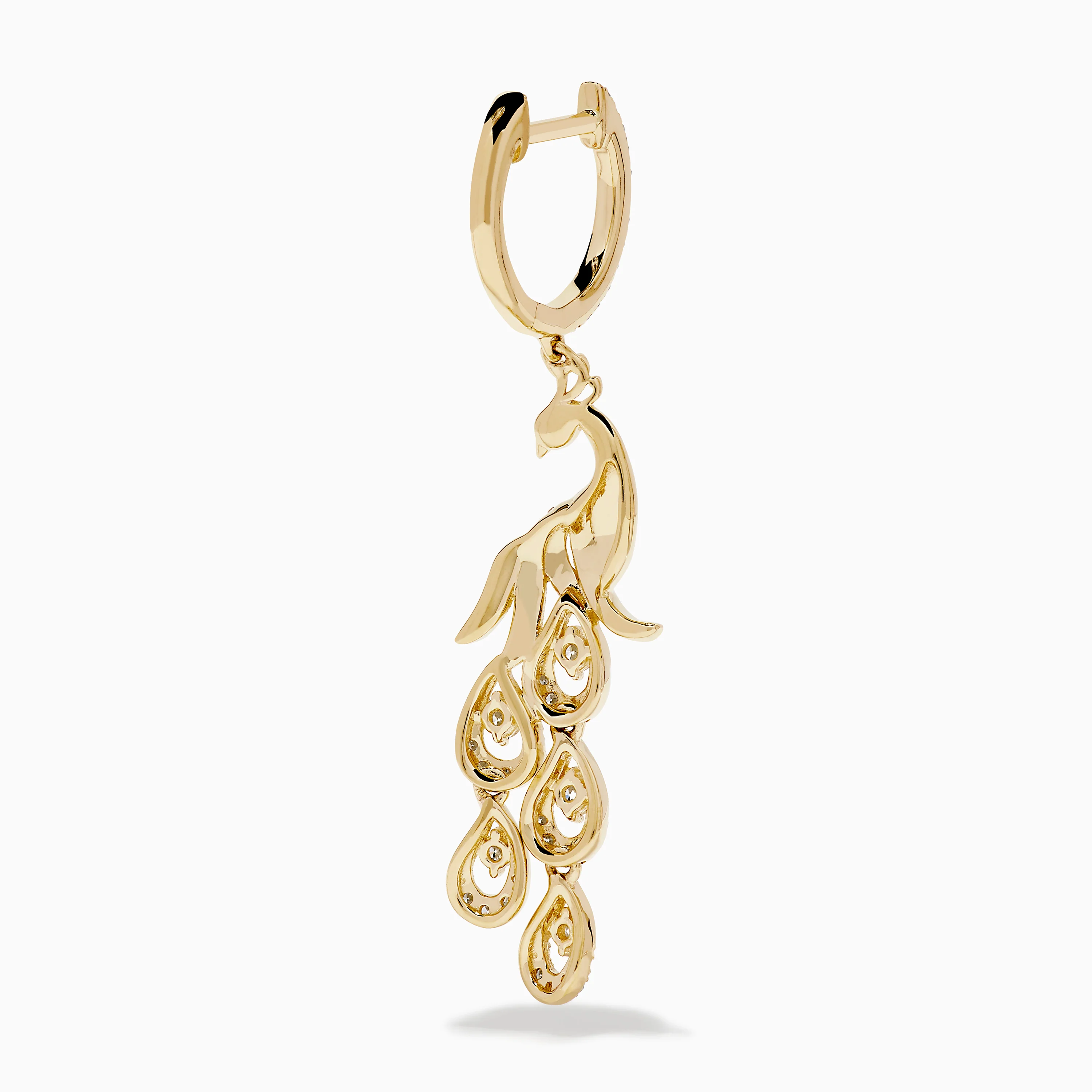 14K Yellow Gold Diamond Peacock Drop Earrings - Image 4