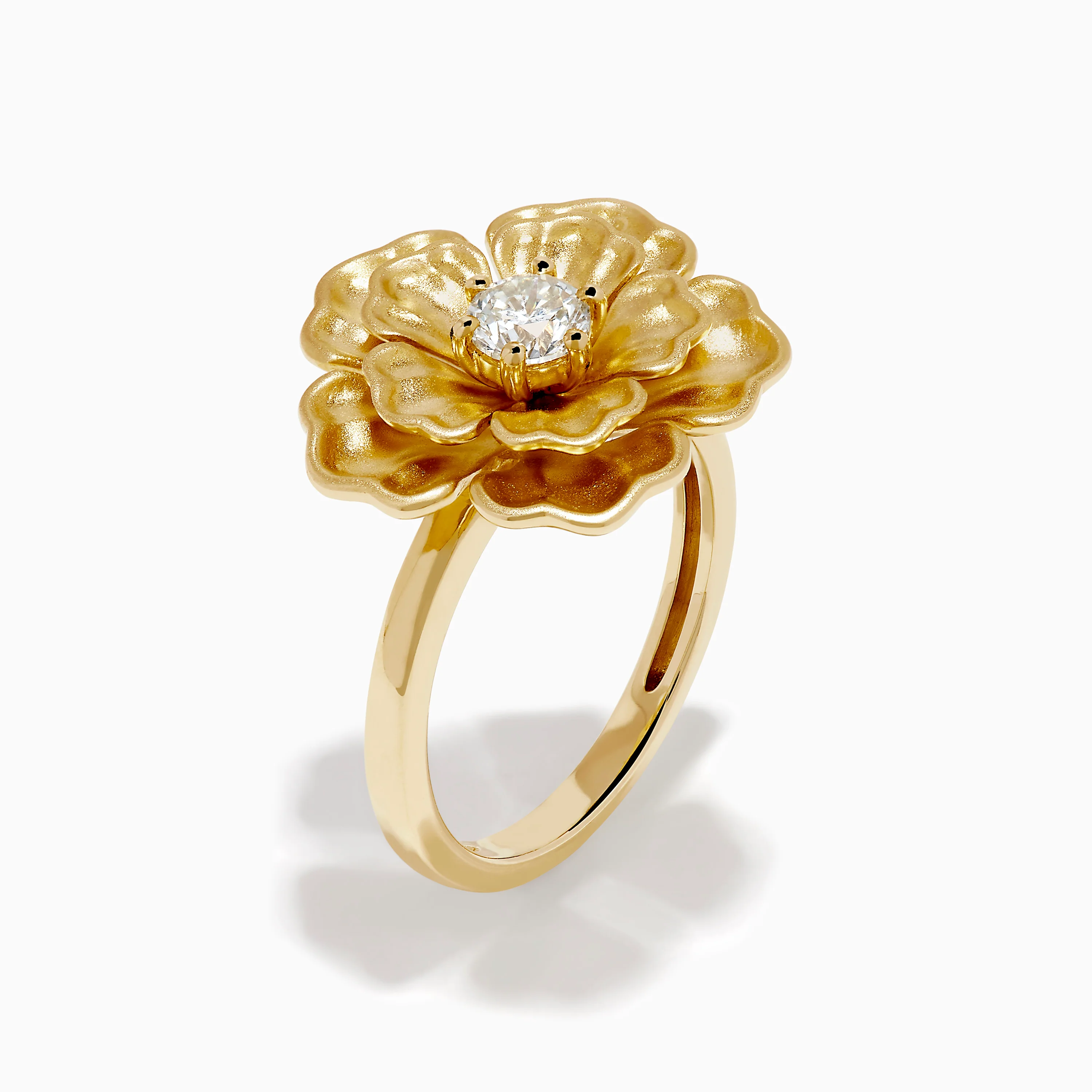14K Yellow Gold Diamond Sculpted Flower Ring - Image 4