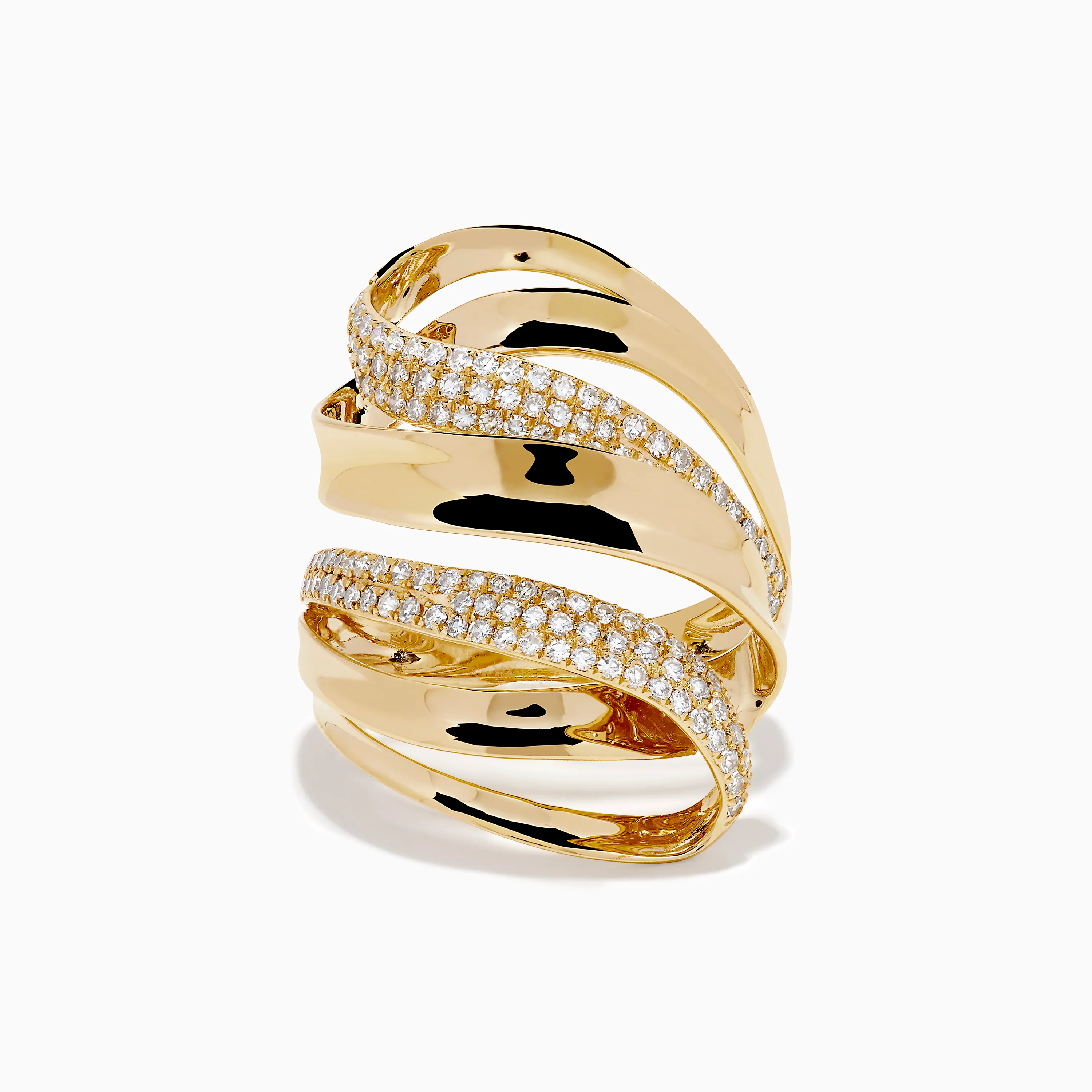 14K Yellow Gold Diamond Sculptural Ribbon Statement Ring