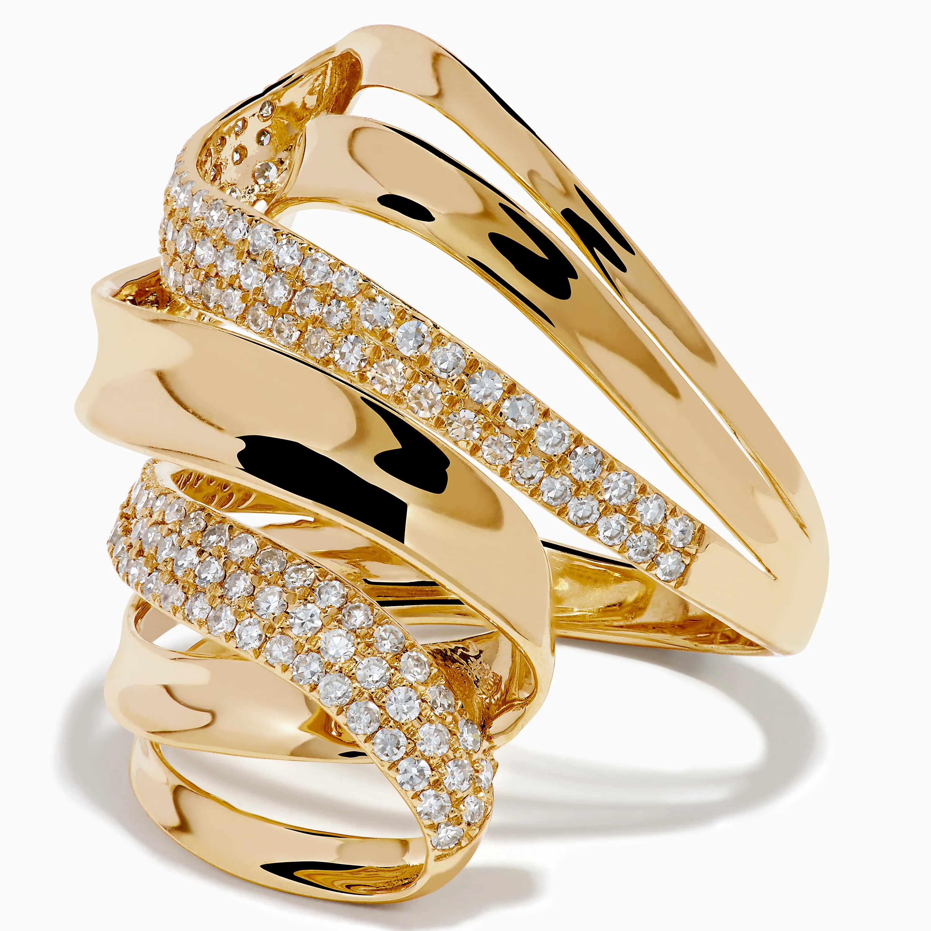 14K Yellow Gold Diamond Sculptural Ribbon Statement Ring - Image 2