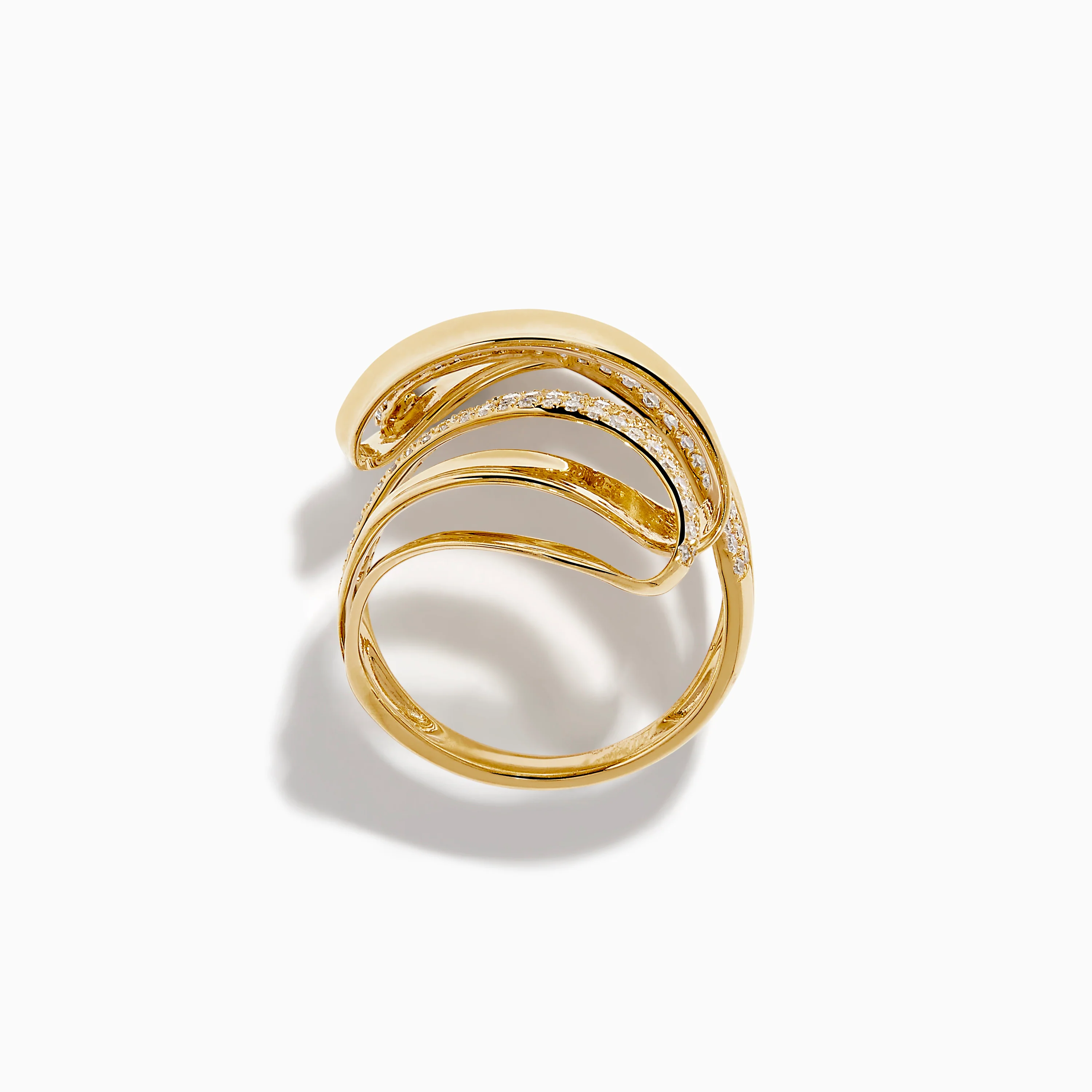 14K Yellow Gold Diamond Sculptural Ribbon Statement Ring - Image 3