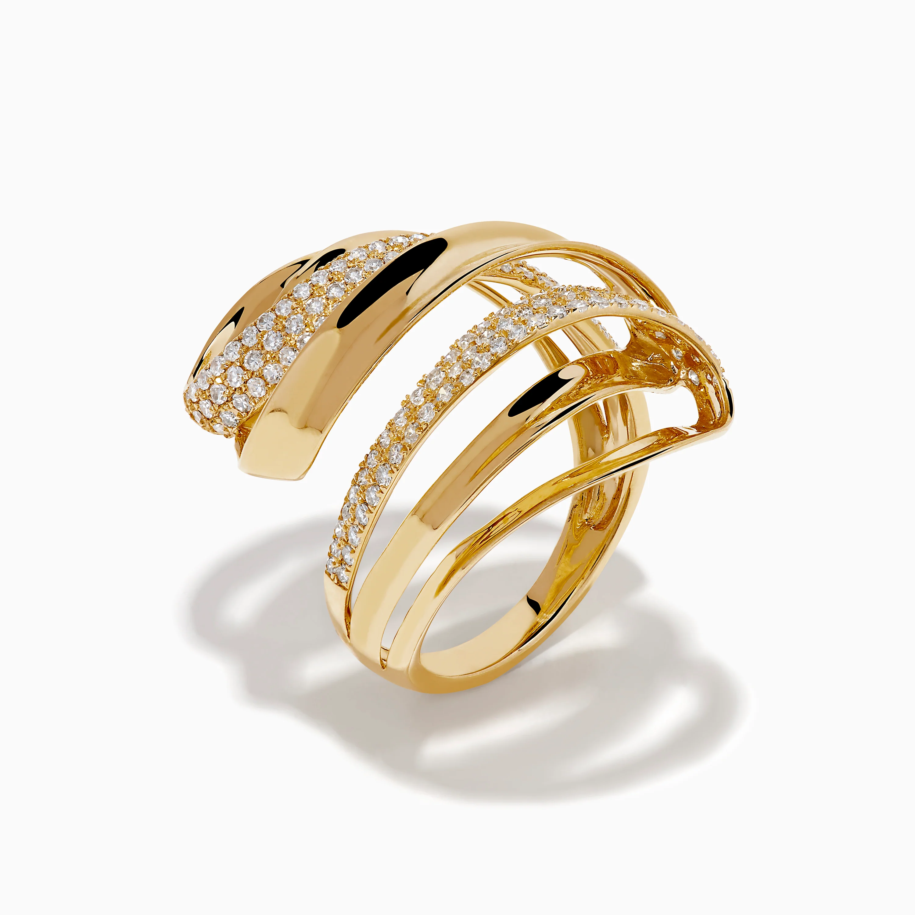 14K Yellow Gold Diamond Sculptural Ribbon Statement Ring - Image 4