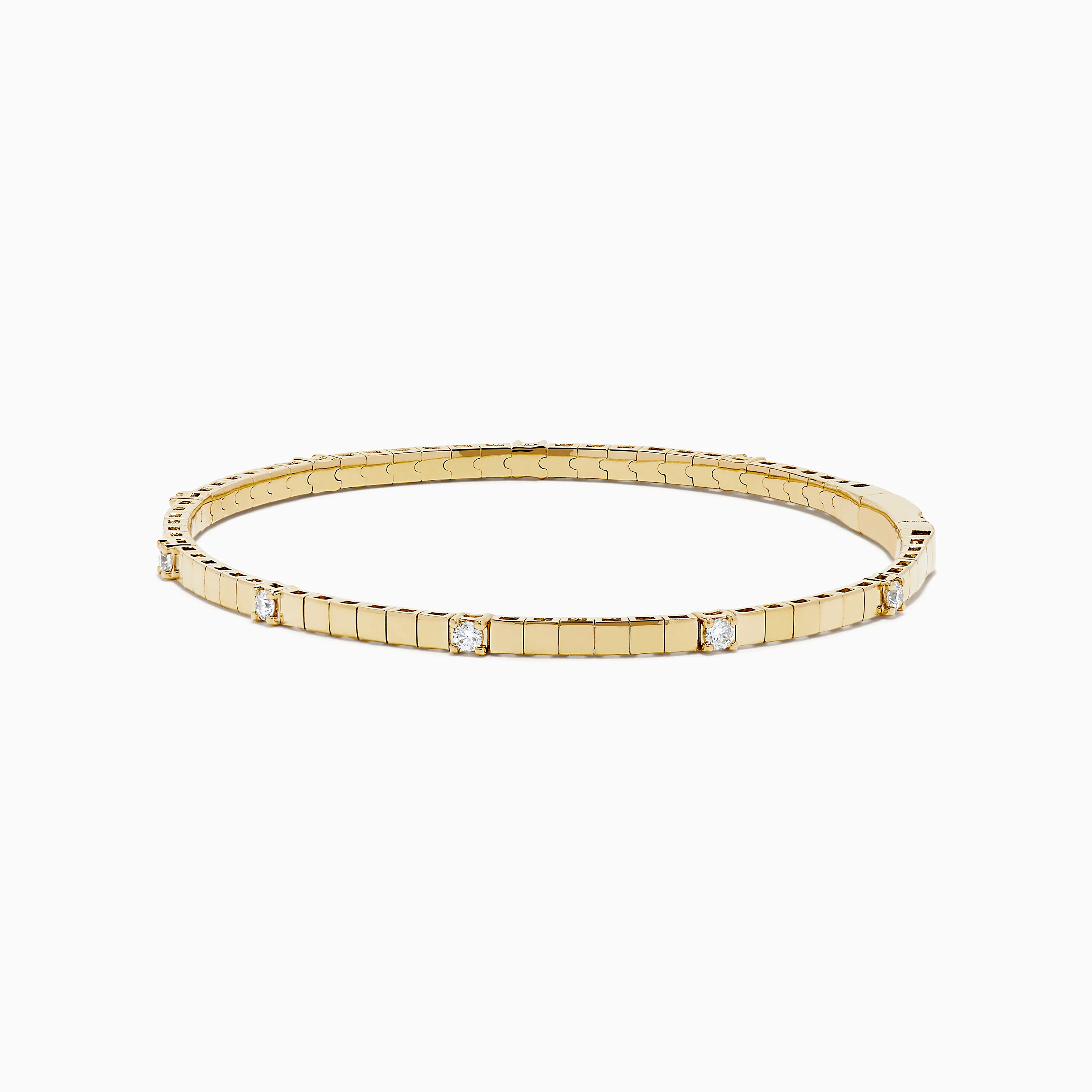 14K Yellow Gold Diamond Station Flexible Bangle - Image 4