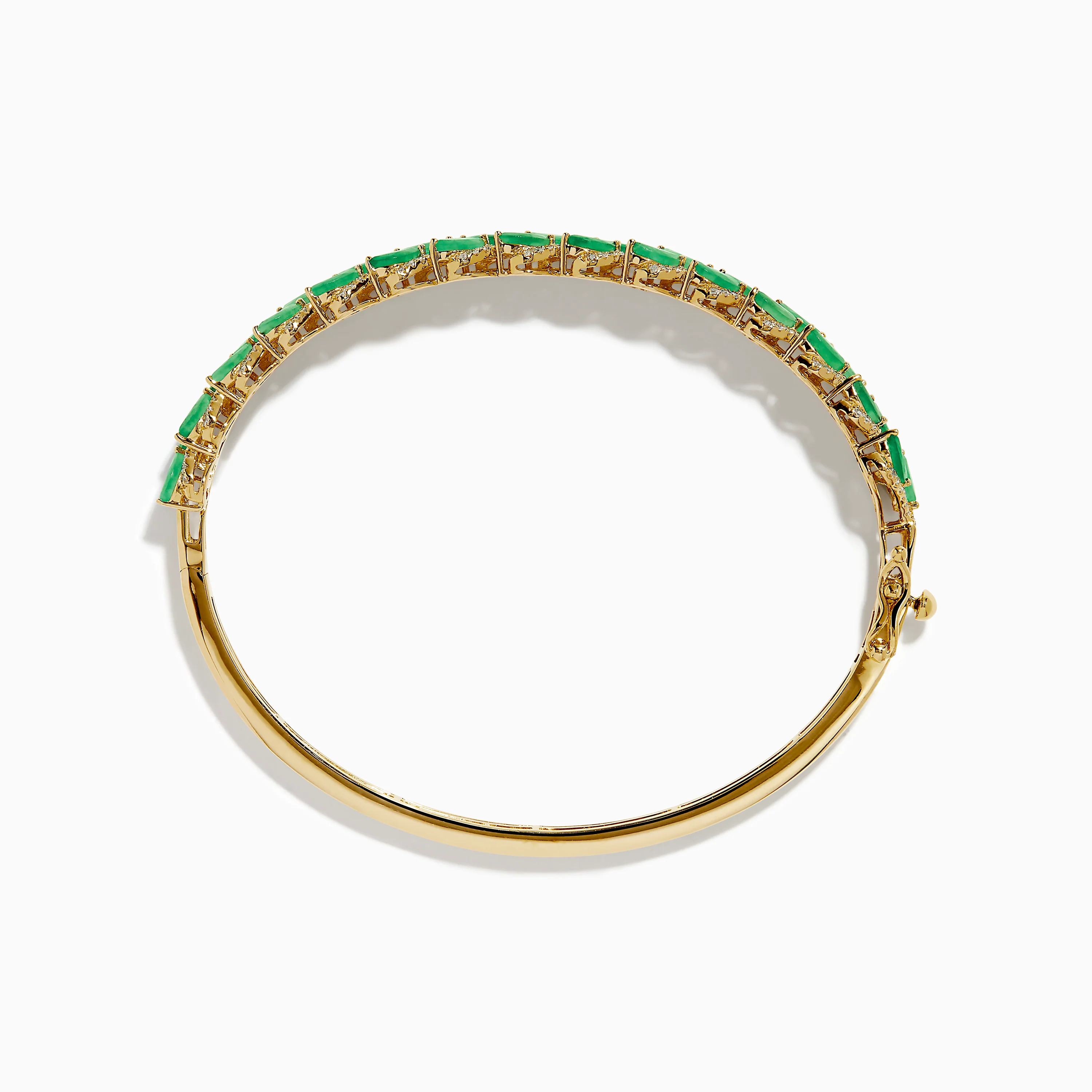 14K Yellow Gold Emerald and Diamond Marquise Leaf Bangle - Image 3