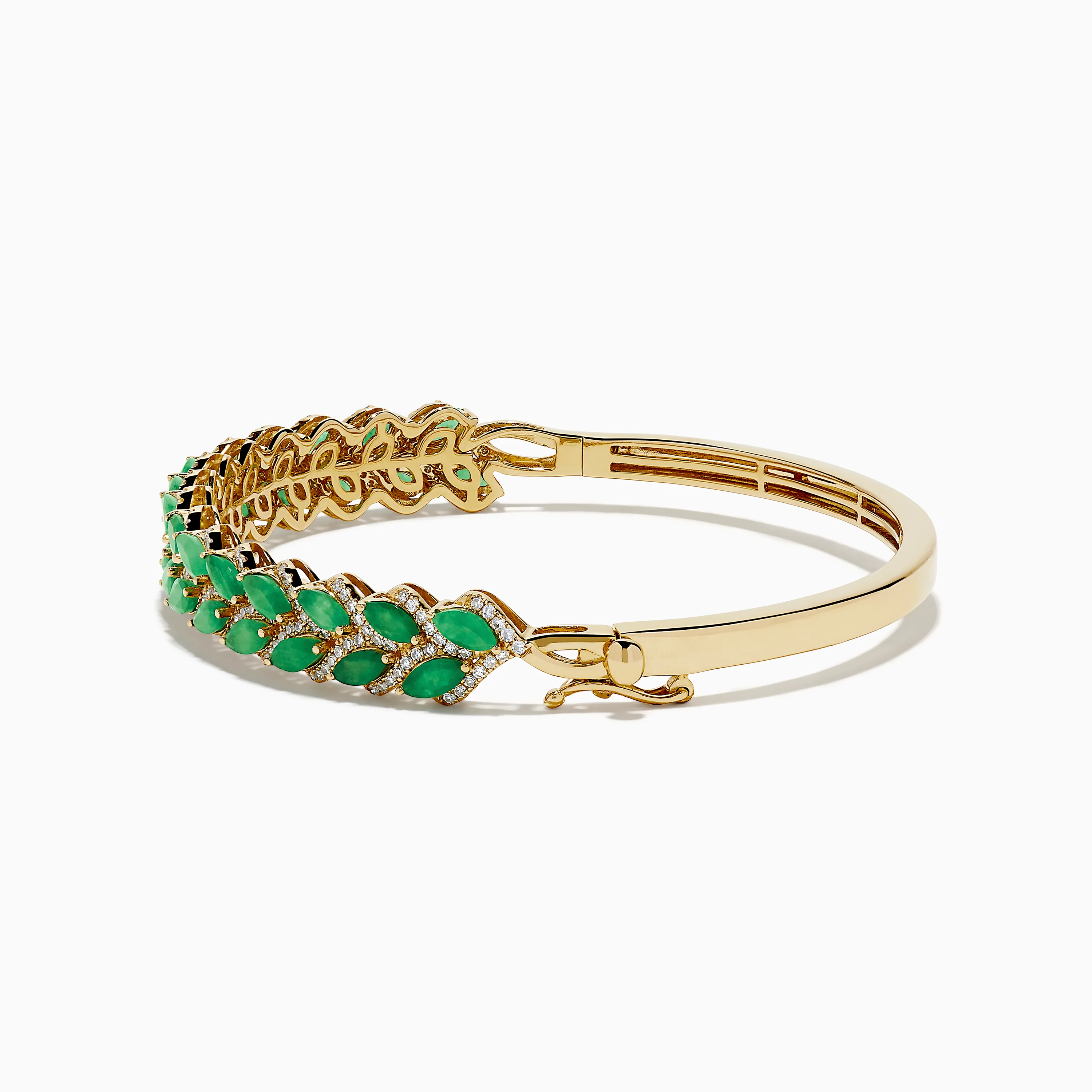 14K Yellow Gold Emerald and Diamond Marquise Leaf Bangle - Image 4