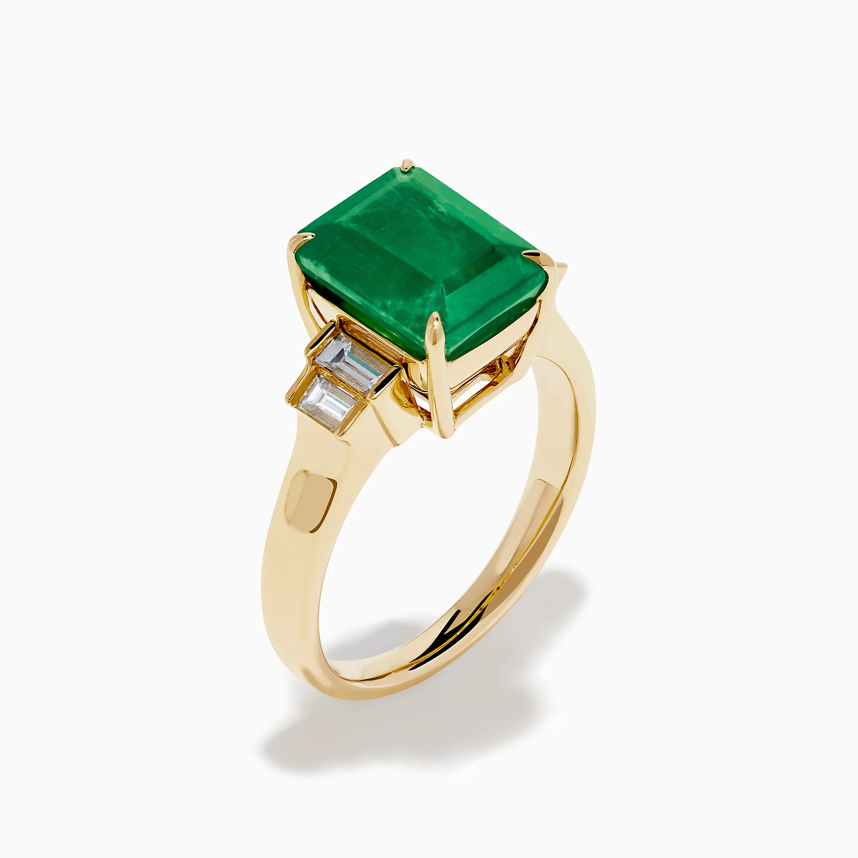 14K Yellow Gold Emerald and Diamond Solitaire Ring - Image 4