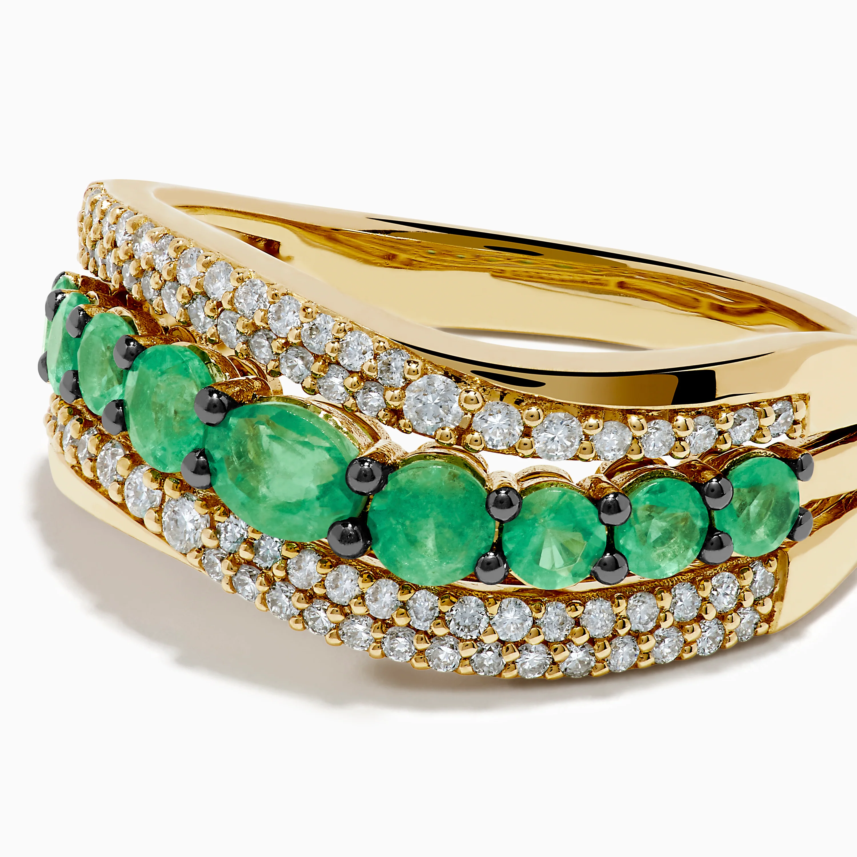 14K Yellow Gold Emerald and Diamond Wave Band - Image 2