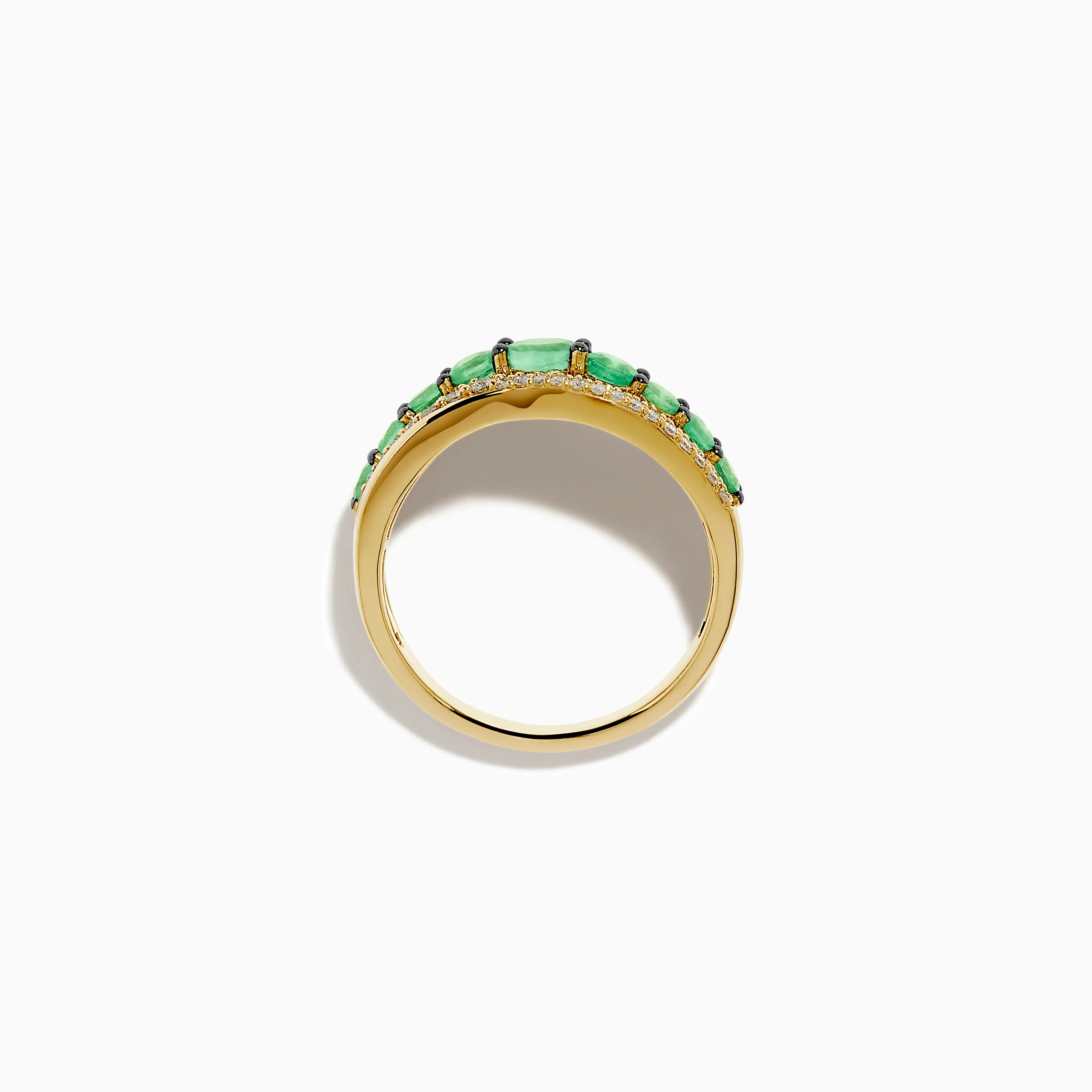14K Yellow Gold Emerald and Diamond Wave Band - Image 3