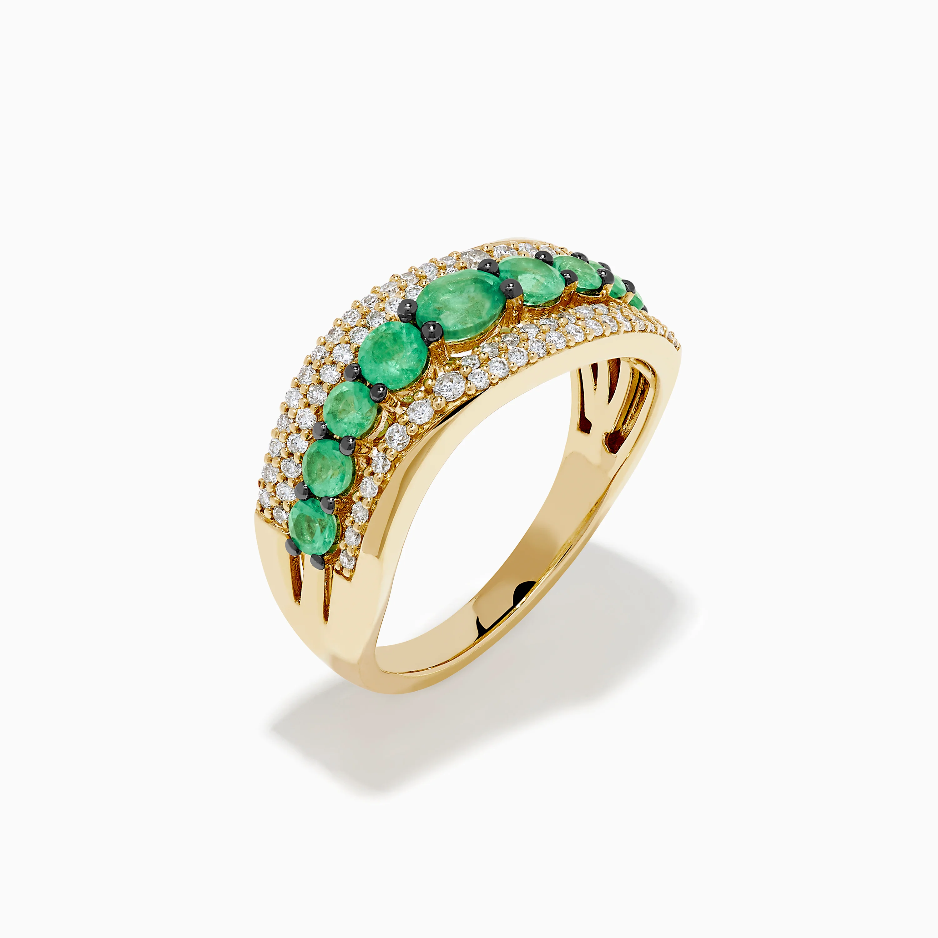 14K Yellow Gold Emerald and Diamond Wave Band - Image 4