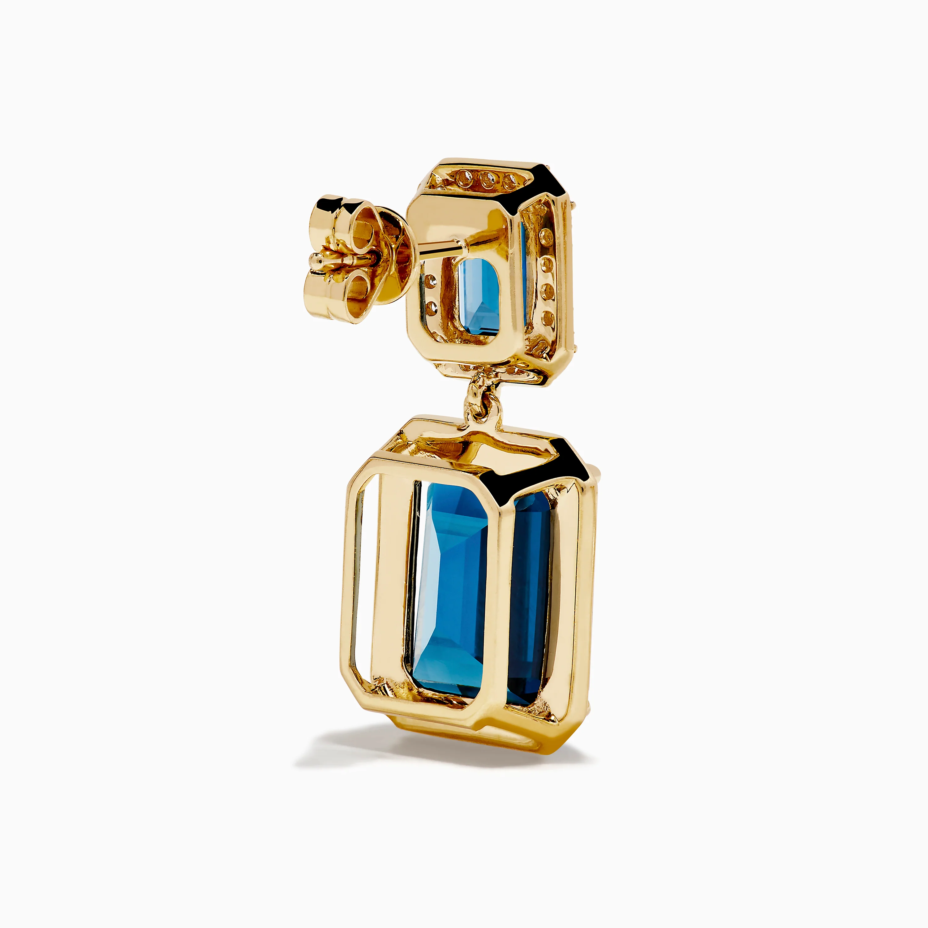 14K Yellow Gold Emerald-Cut Blue Topaz and Diamond Drop Earrings - Image 4