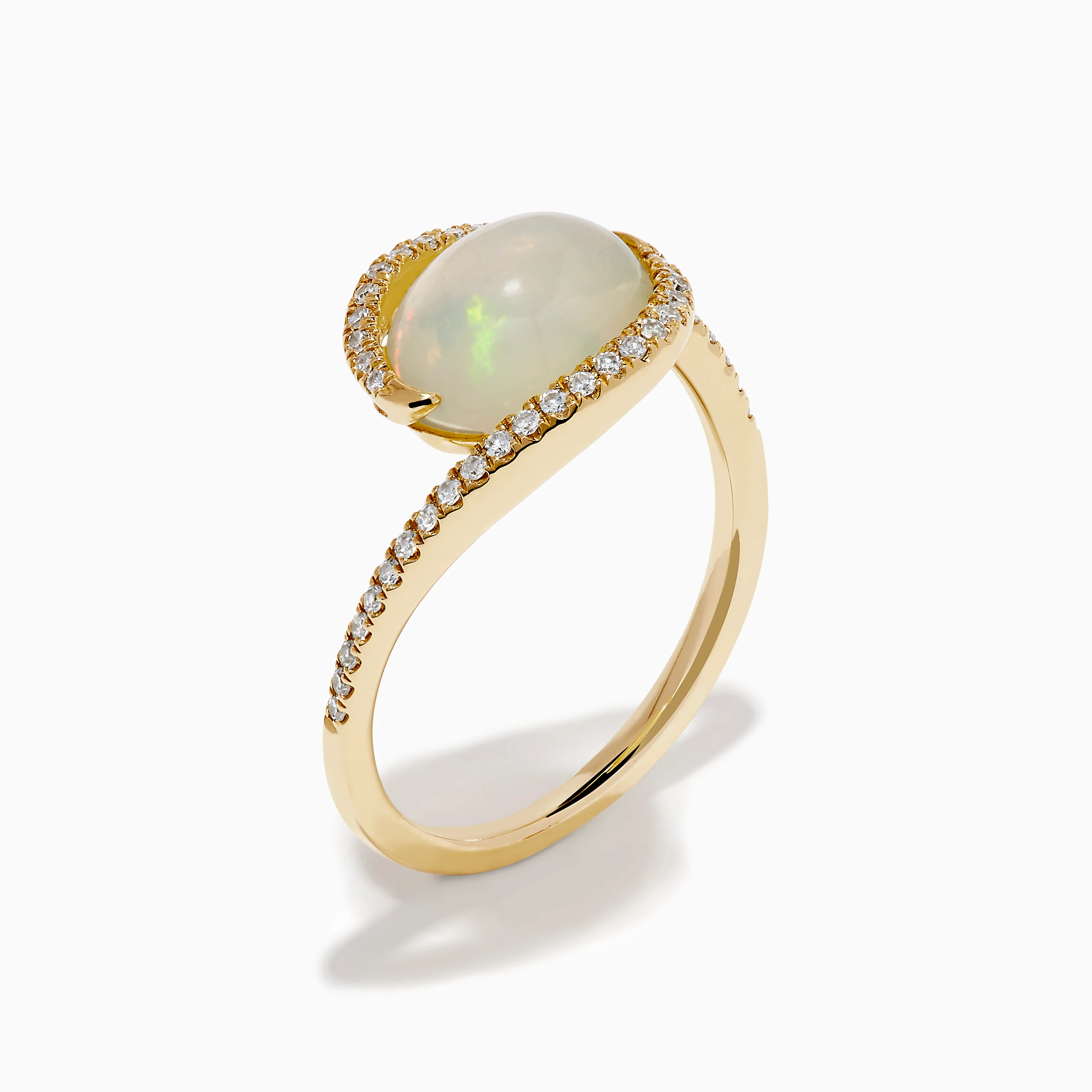 14K Yellow Gold Ethiopian Opal and Diamond Swirl Ring - Image 4