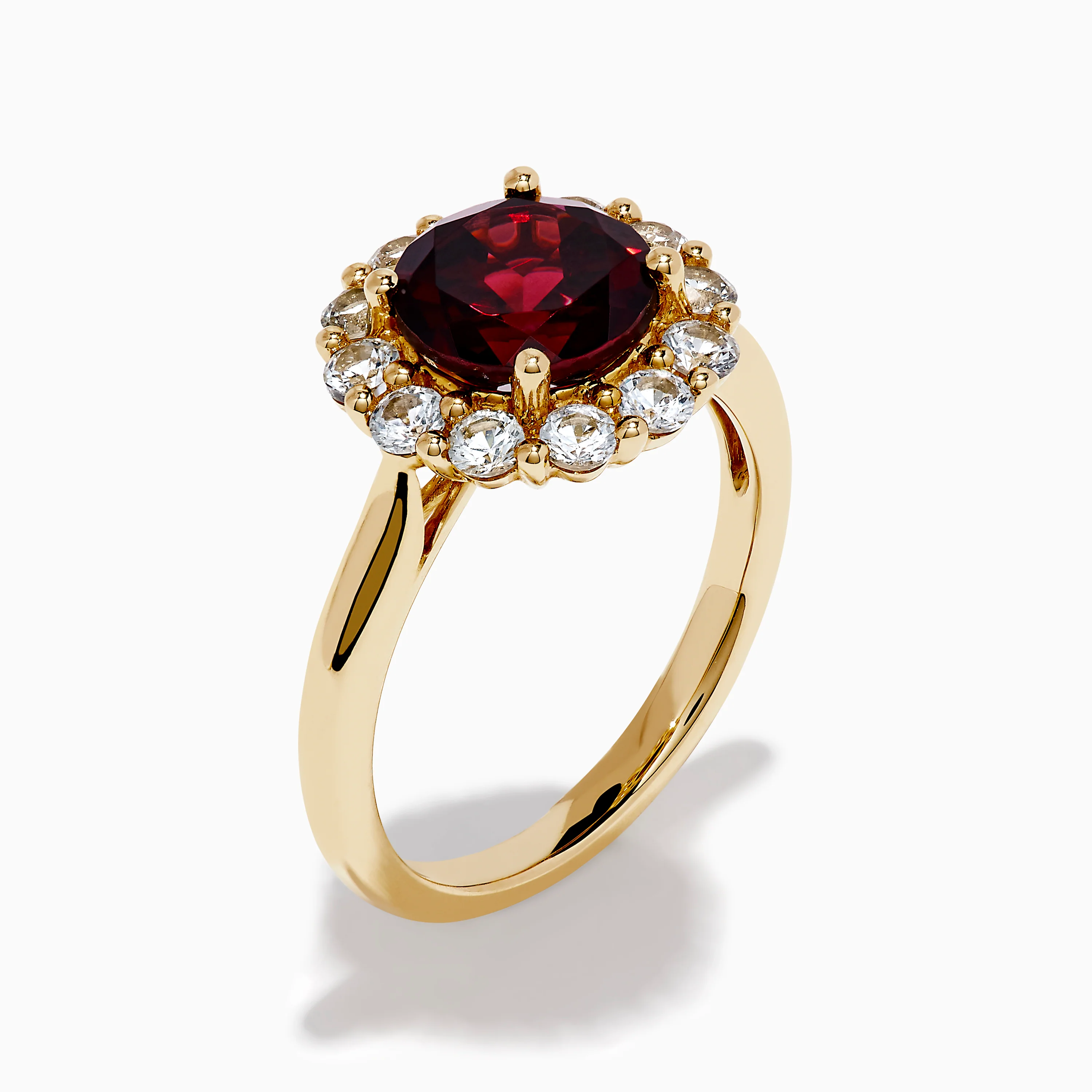 14K Yellow Gold Garnet and White Sapphire Halo Ring - Image 4