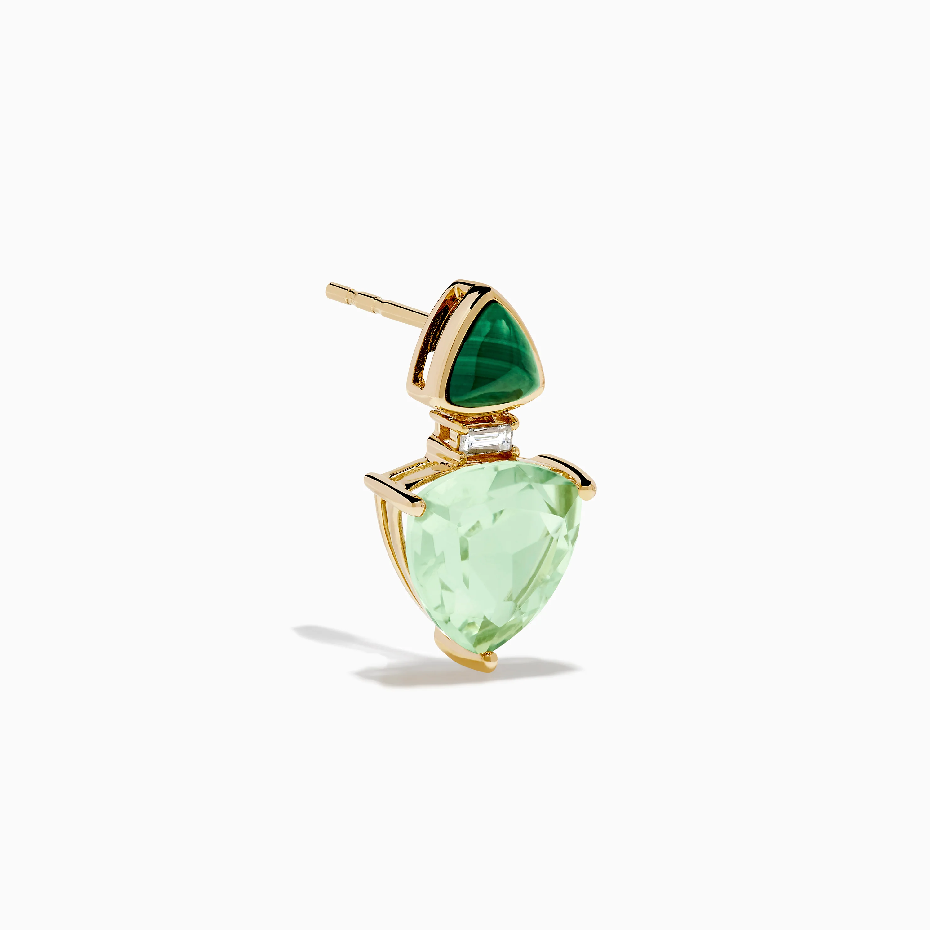 14K Yellow Gold Green Amethyst, Diamond and Malachite Drop Earrings - Image 3