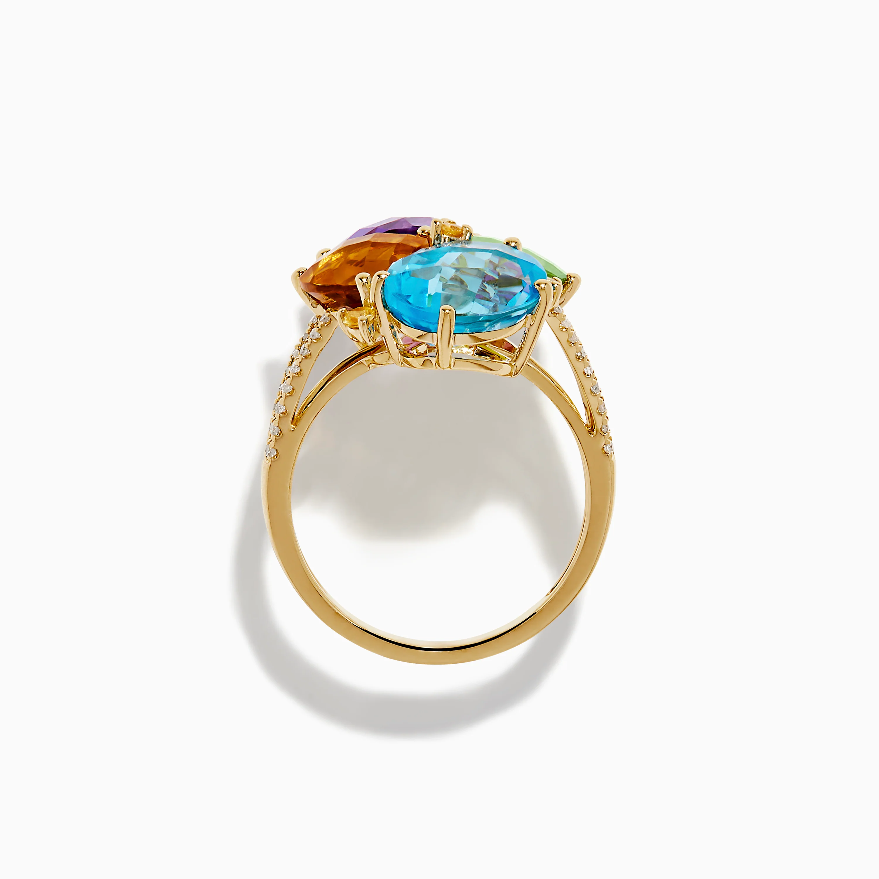 14K Yellow Gold Multi Color Gemstone and Diamond Cluster Ring - Image 3
