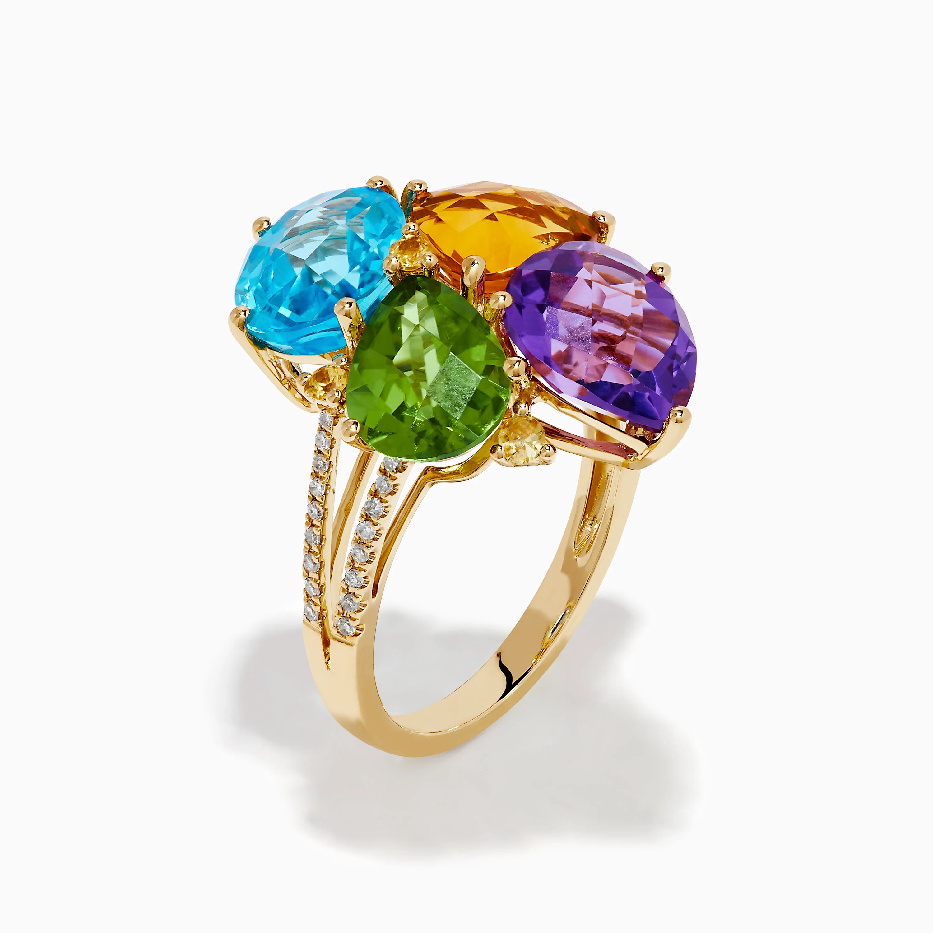 14K Yellow Gold Multi Color Gemstone and Diamond Cluster Ring - Image 4
