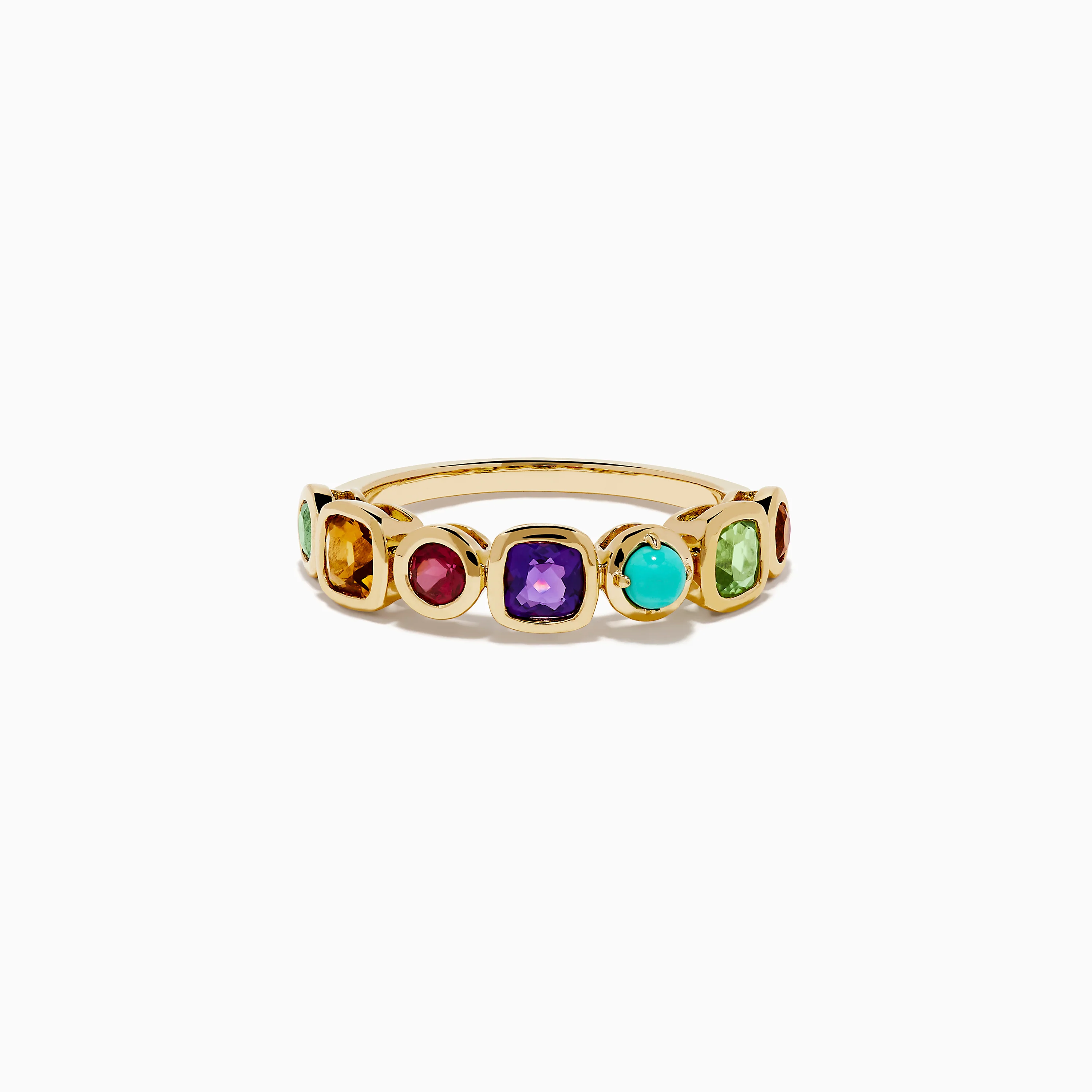 14K Yellow Gold Multi Color Gemstone Bezel Band
