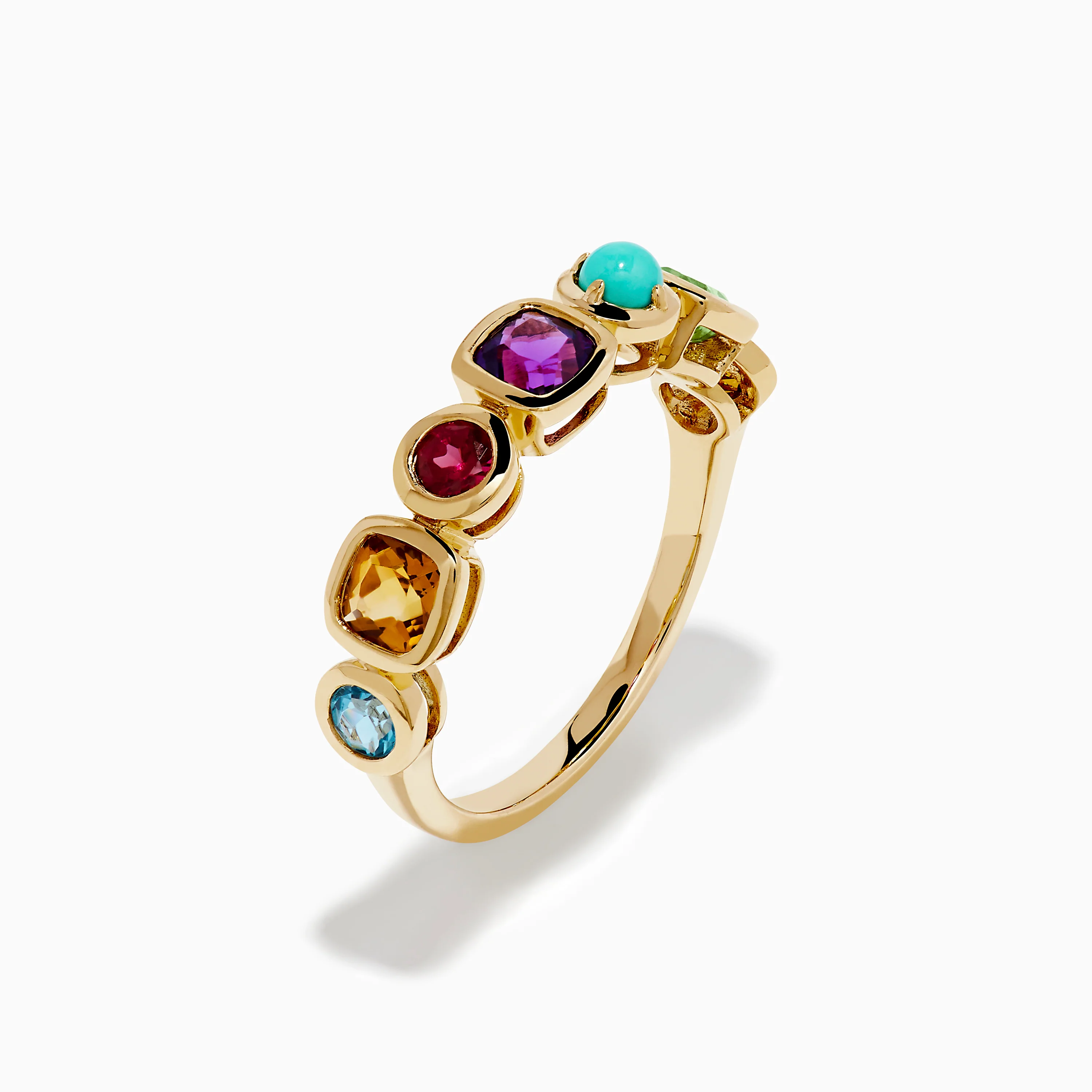 14K Yellow Gold Multi Color Gemstone Bezel Band - Image 4