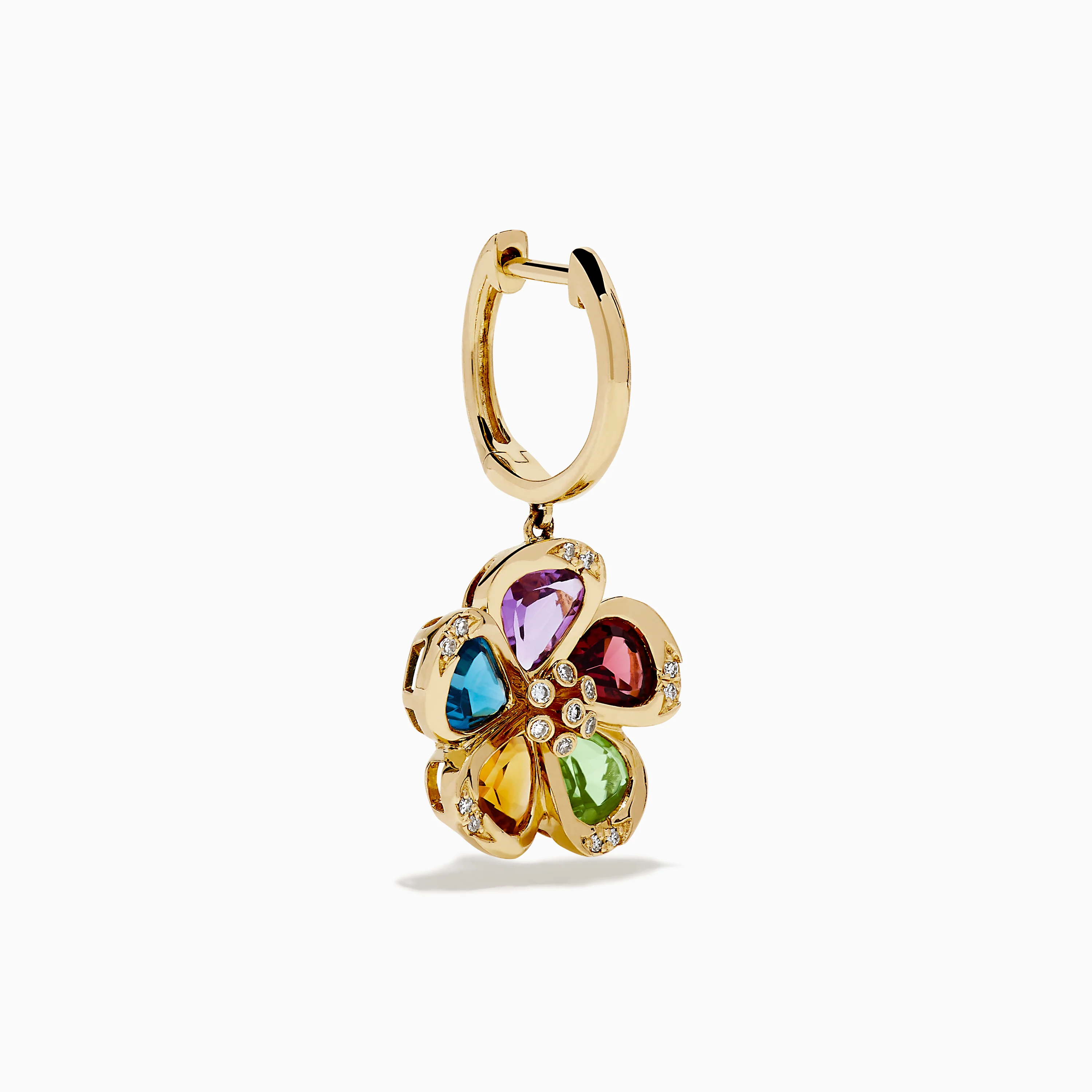 14K Yellow Gold Multi Gemstone and Diamond Flower Drop Earrings - Image 3