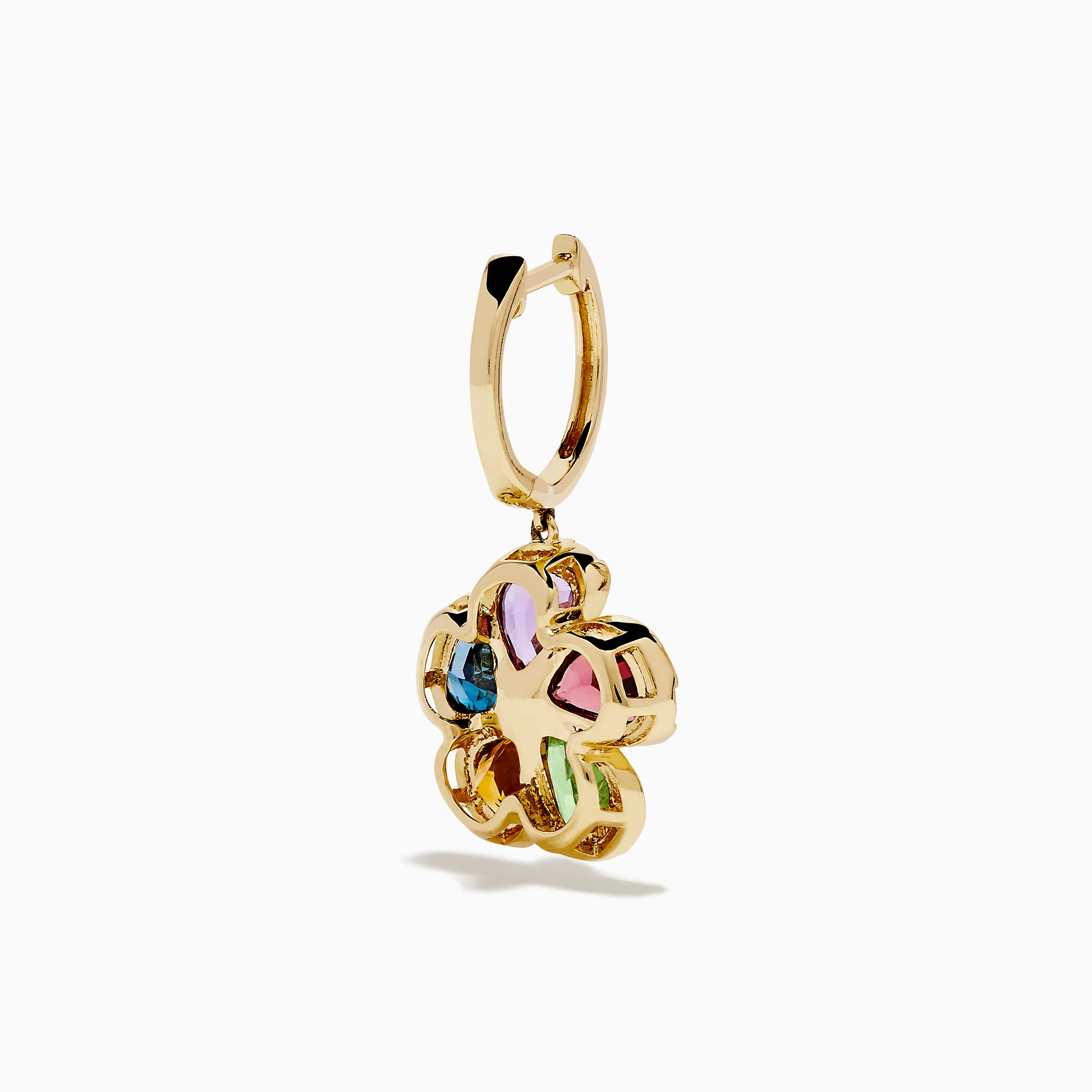 14K Yellow Gold Multi Gemstone and Diamond Flower Drop Earrings - Image 4