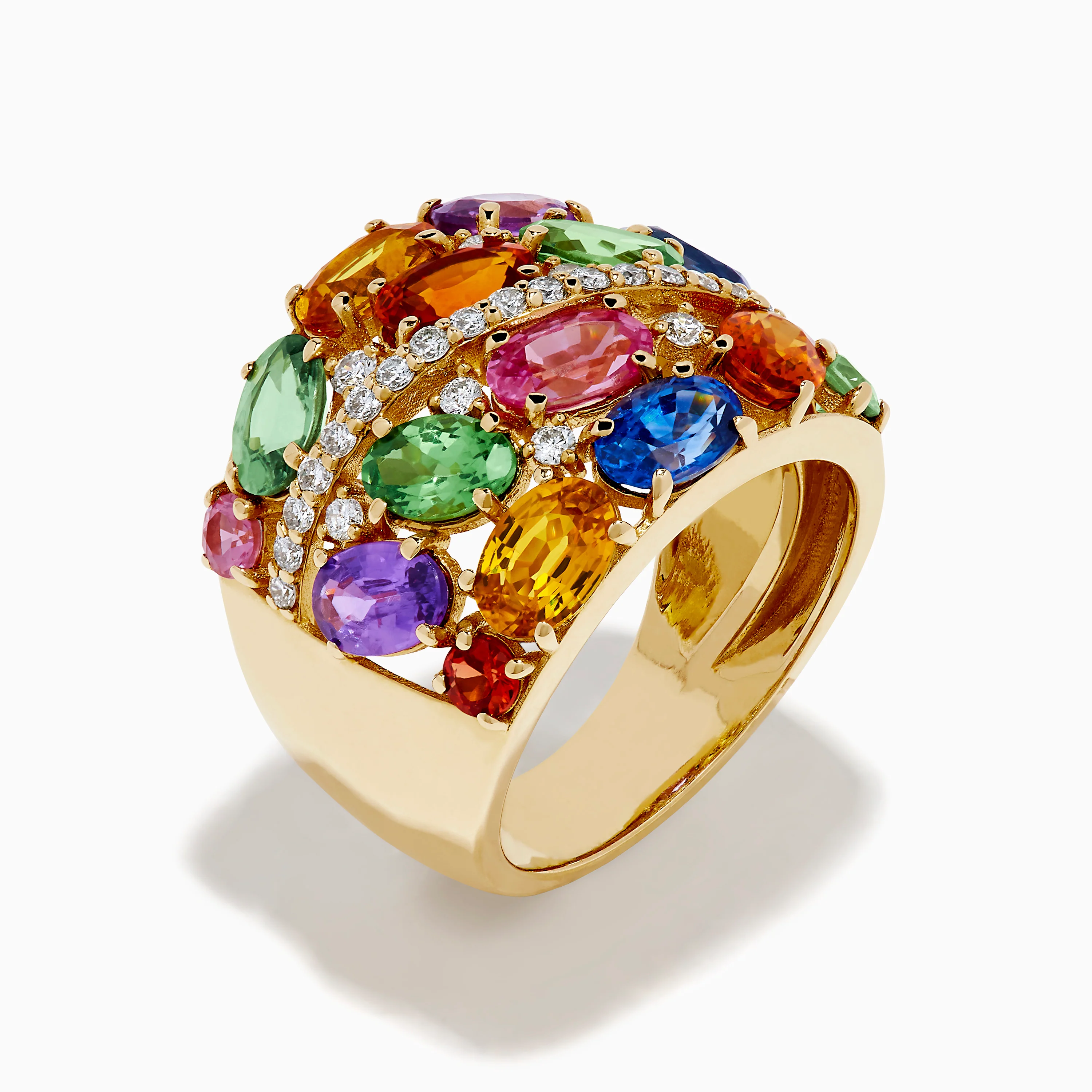 14K Yellow Gold Multi Sapphire and Diamond Mosaic Statement Ring - Image 4