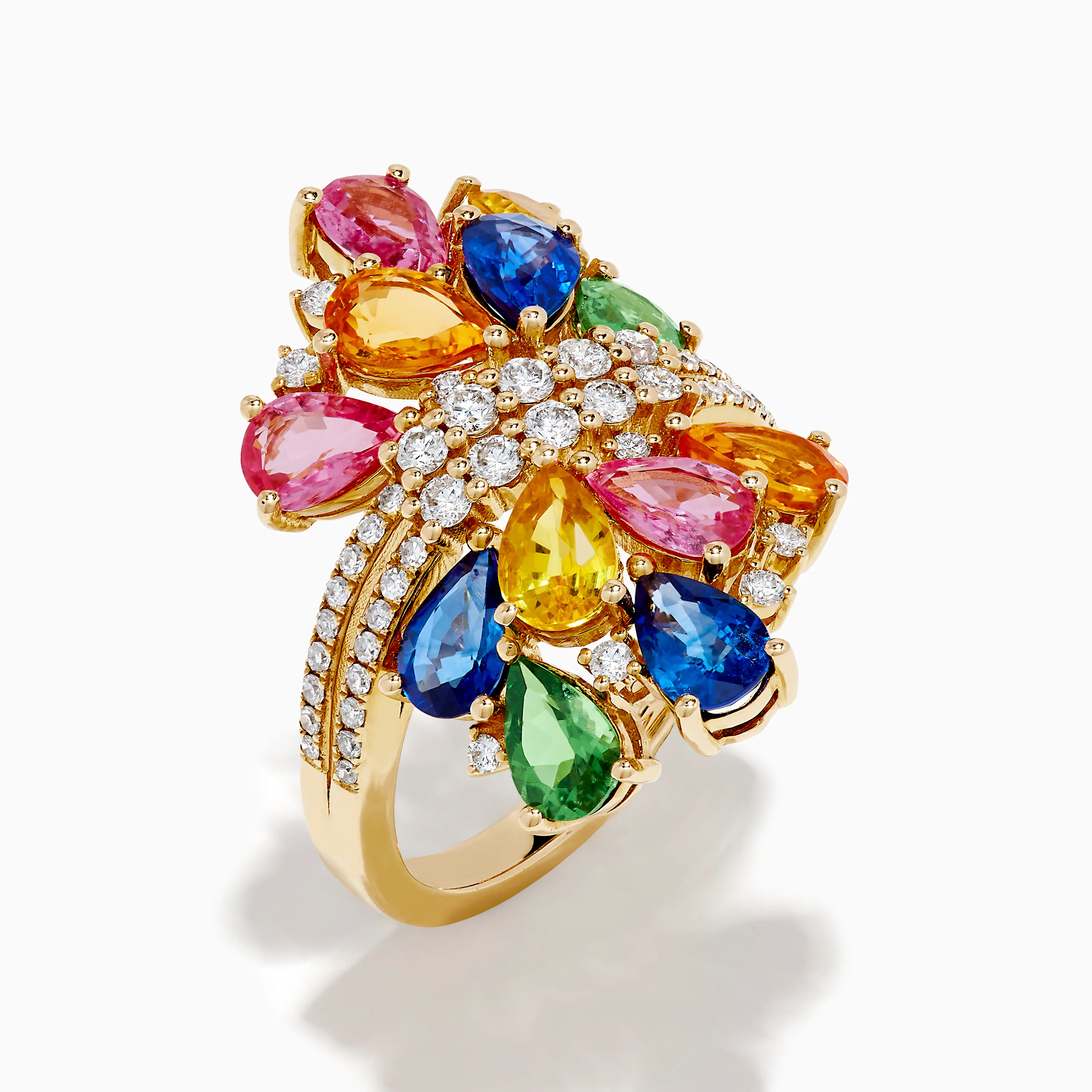 14K Yellow Gold Multi Sapphire and Diamond Statement Ring - Image 4
