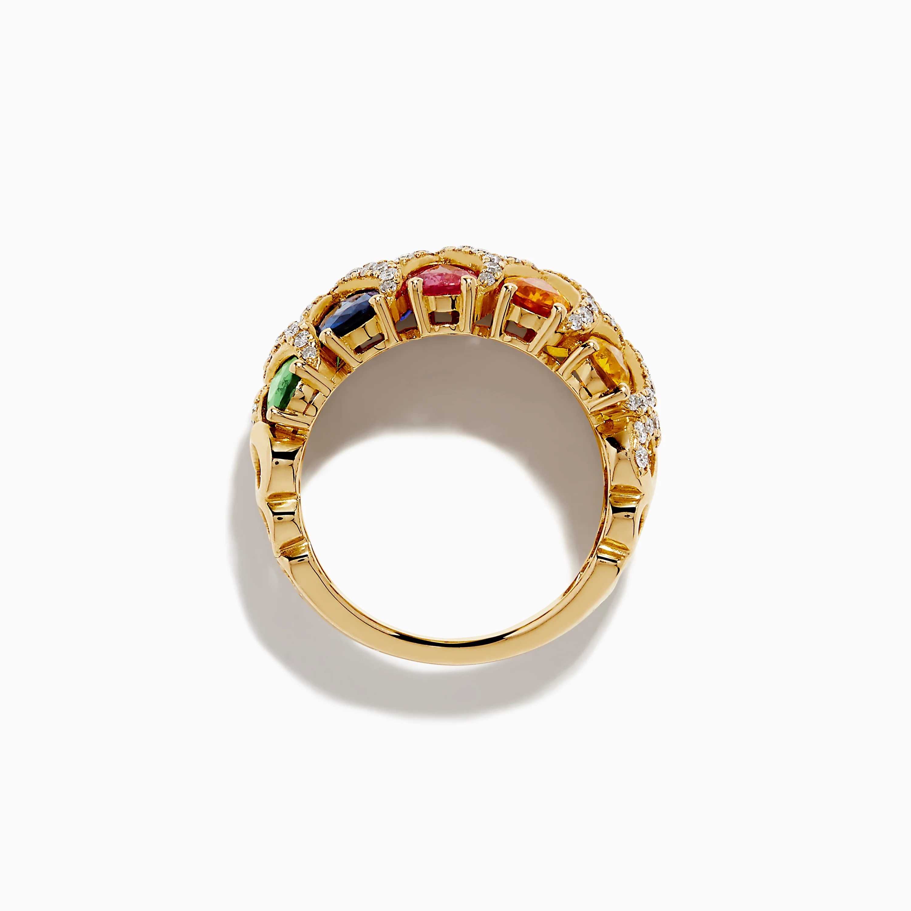 14K Yellow Gold Multi Sapphire and Diamond Tapestry Ring - Image 3