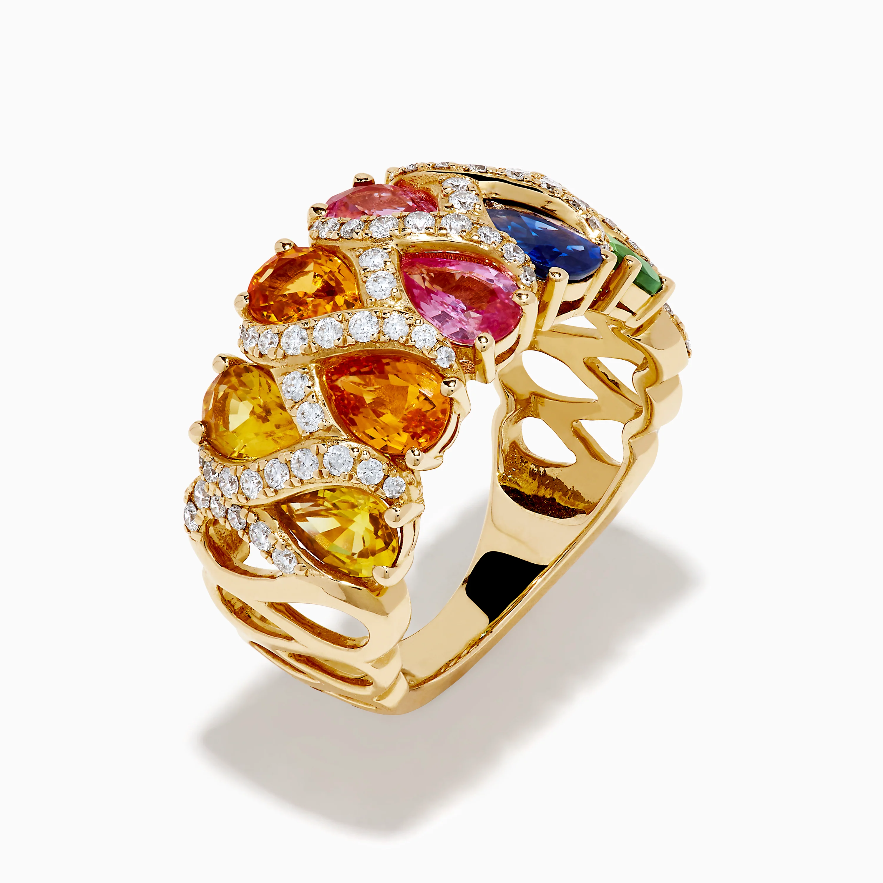 14K Yellow Gold Multi Sapphire and Diamond Tapestry Ring - Image 4